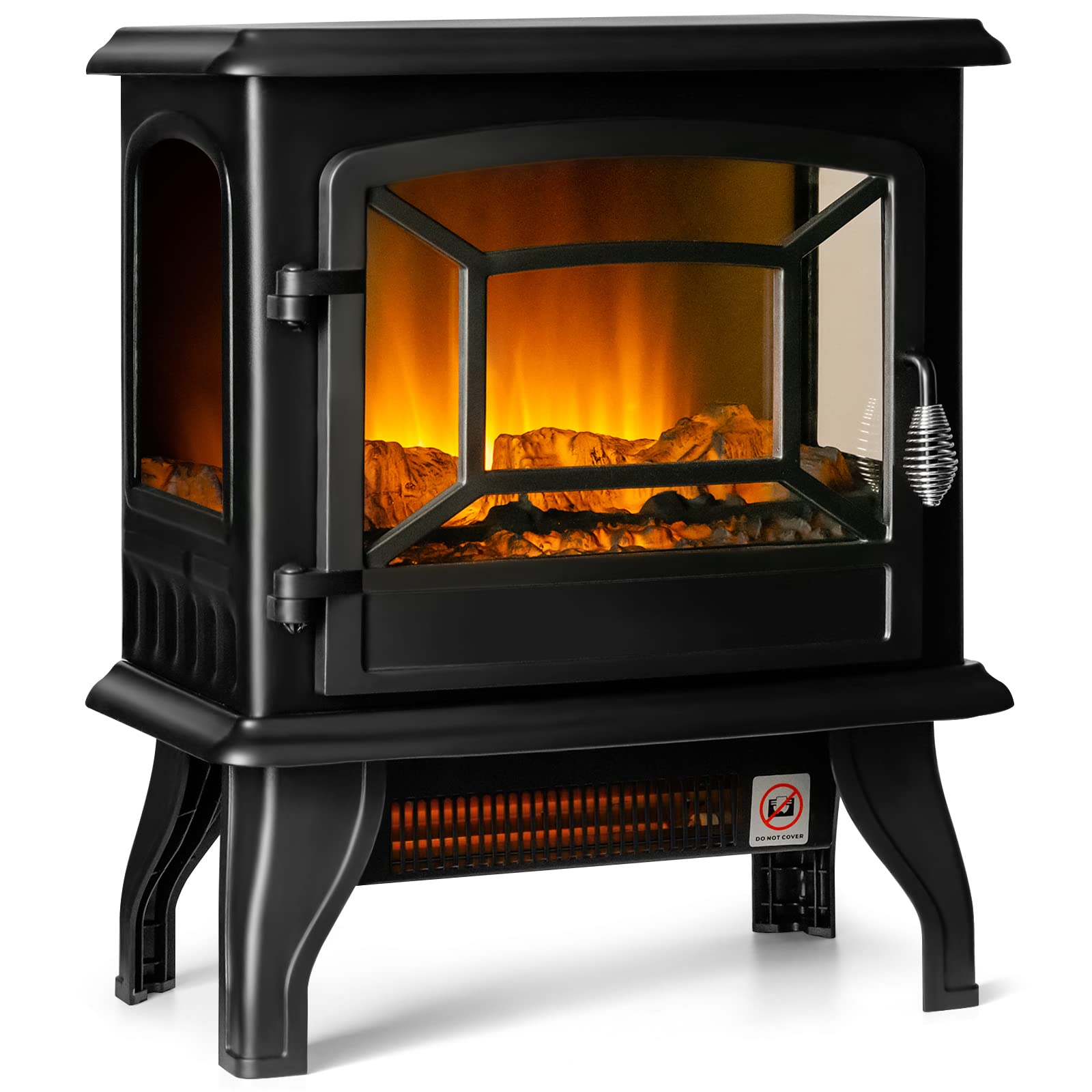 Goflame 20'' Electric Fireplace Stove, Freestanding Fireplace Heater With Realistic Flame Effect And Adjustable Thermostat, Comp