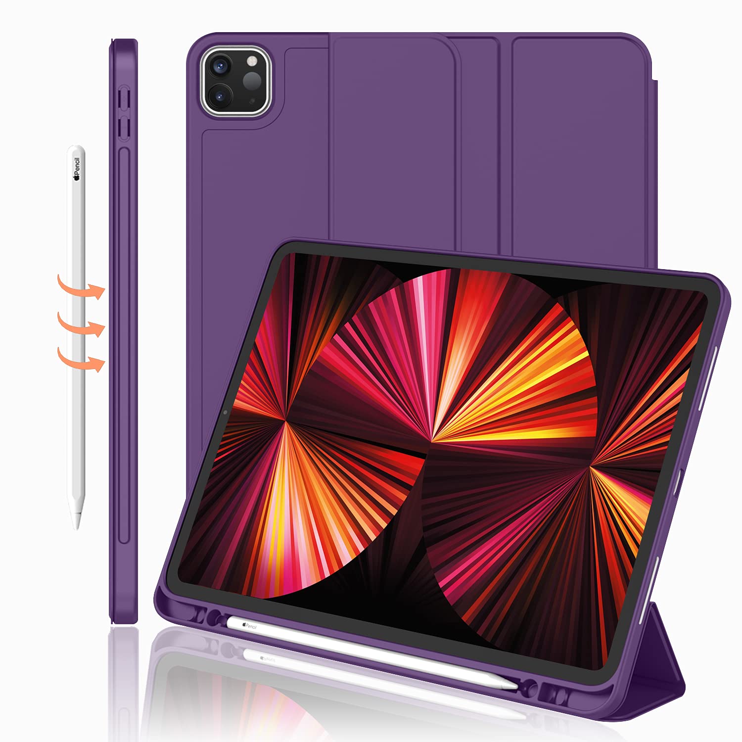 Imieet New Ipad Pro 11 Inch Case 2022(4Th Gen)/ 2021(3Rd Gen) With Pencil Holder [Support Ipad 2Nd Pencil Charging/Pair],Trifold Stand Smart Case With Soft Tpu Back,Auto Wake/Sleep(Dark Purple)