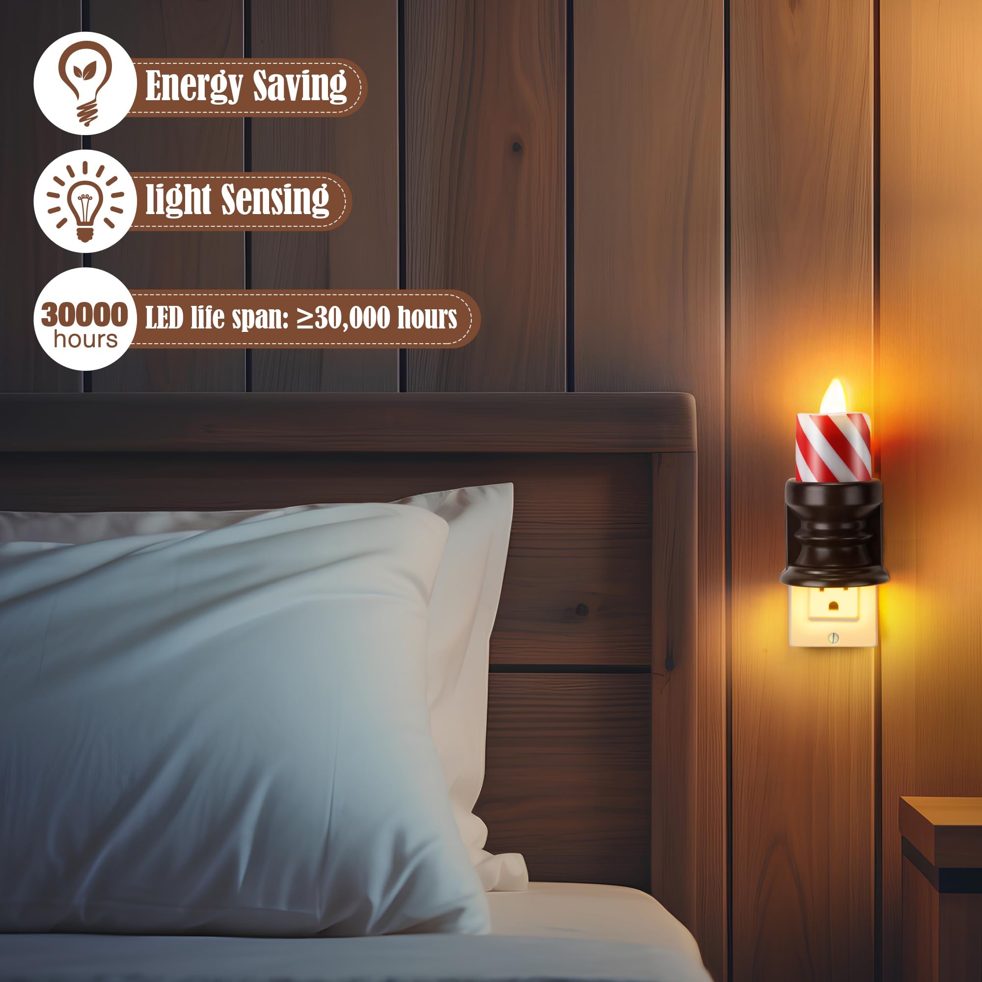 Meonum Flameless Candle Night Light, Dimmable Night Light Plug In Wall, Led Candle Light With Light Sensor, Nightlight With Dusk