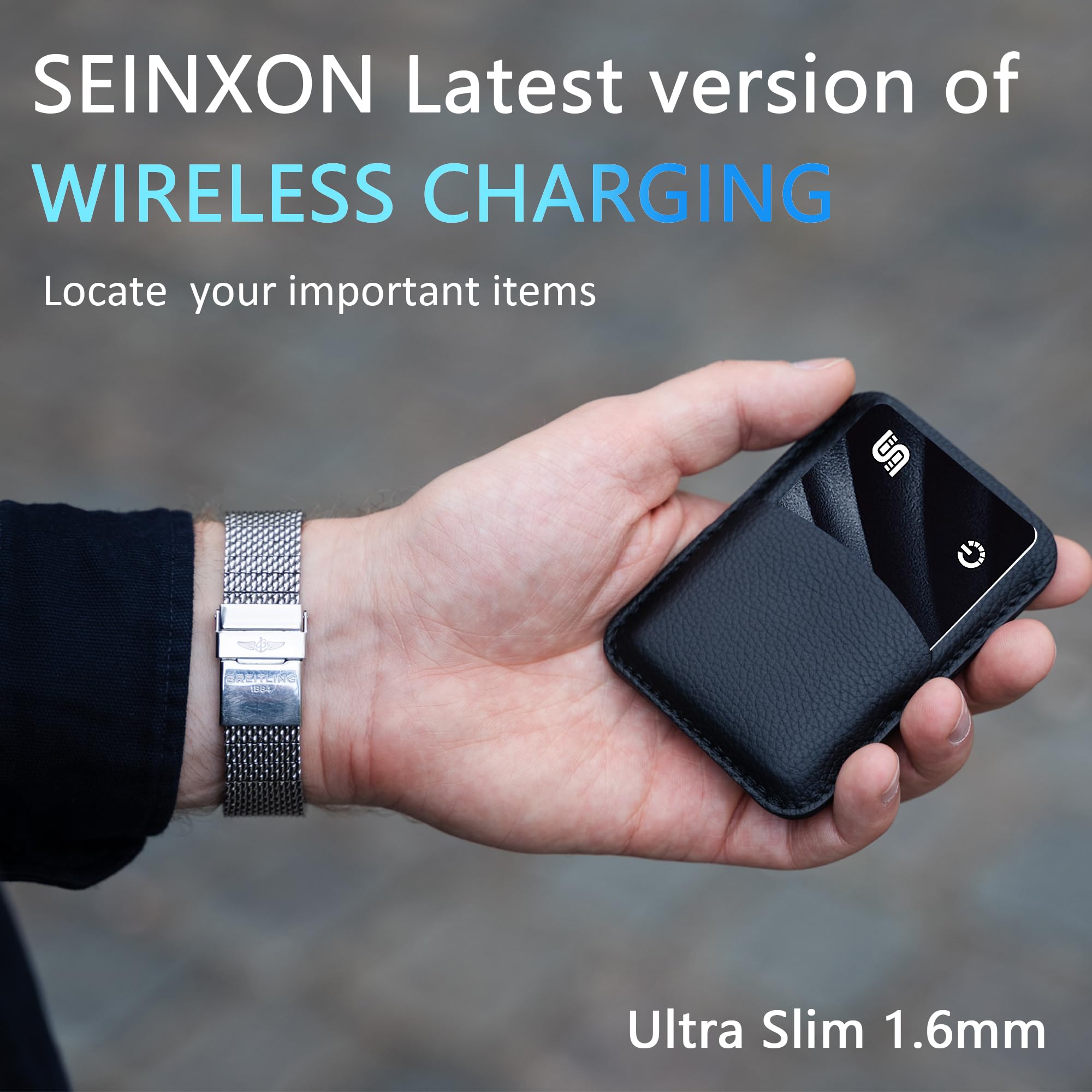 Seinxon Wallet Tracker Wireless Recharging Ip68 Thin Item Finder Card Luggage Located Bluetooth Works With Apple Find My App & N