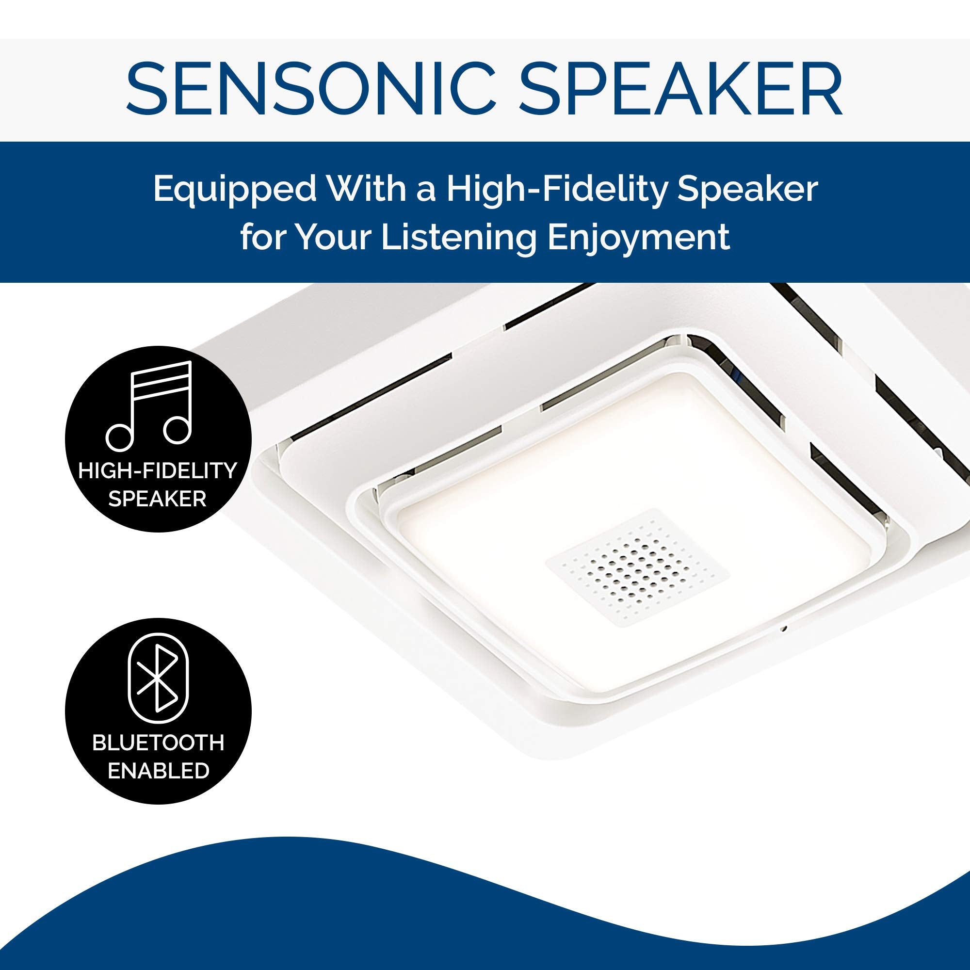Broan Nutone Spk80L Bluetooth Speaker Ventilation Fan With Led Light, 80 Cfm, 2.5 Sones, White
