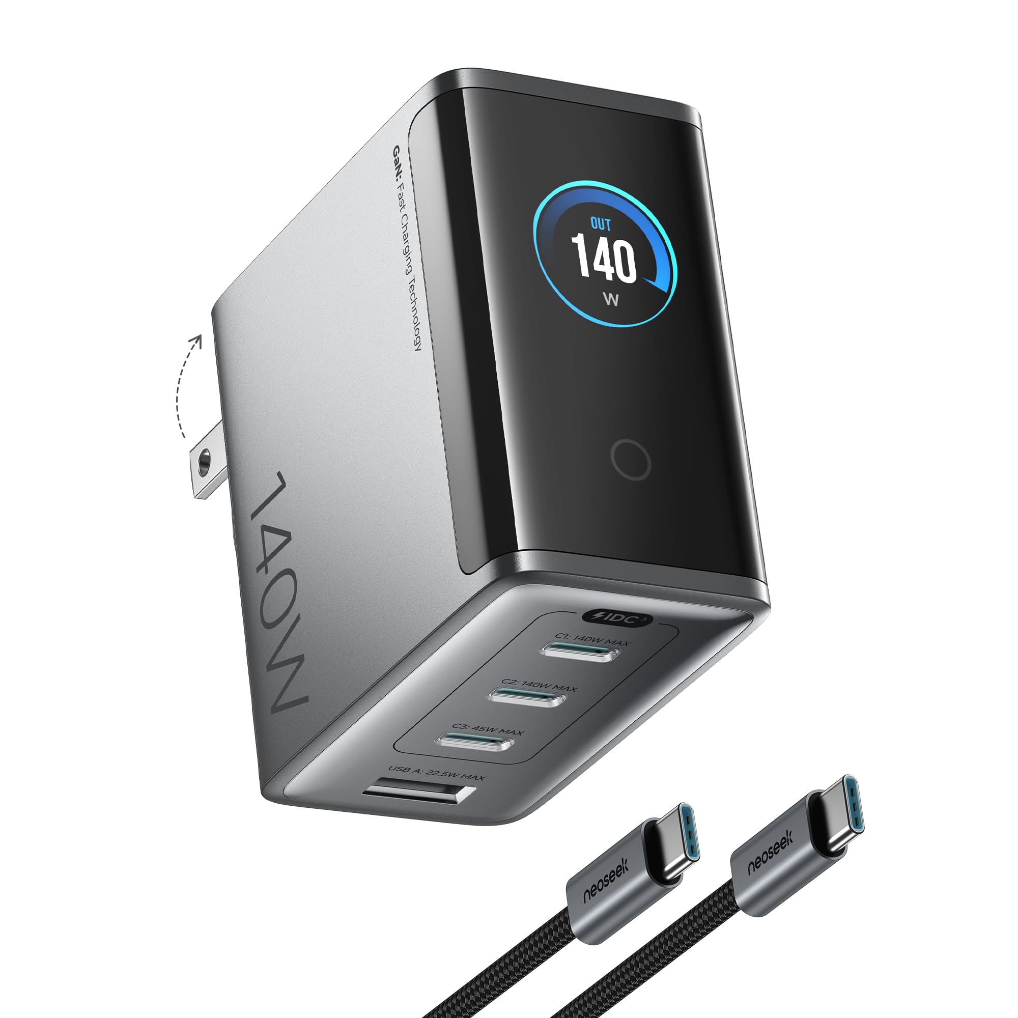 Neoseek Ultra Compact 140W Max 4Port GaN Charger Block for MacBook Charger