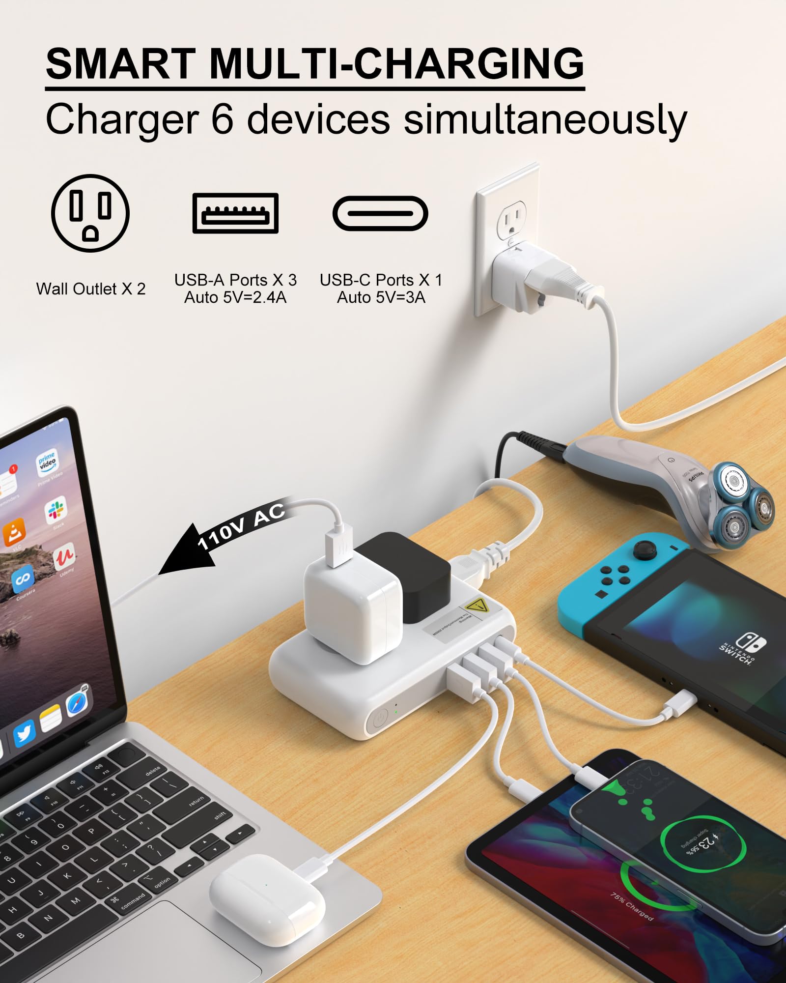 220V To 110V Voltager Converter, 230W Universal Travel Adapter With 4 Usb Ports, 2 Outlets And Eu/Us/Uk/Au/In Plug Power Convert