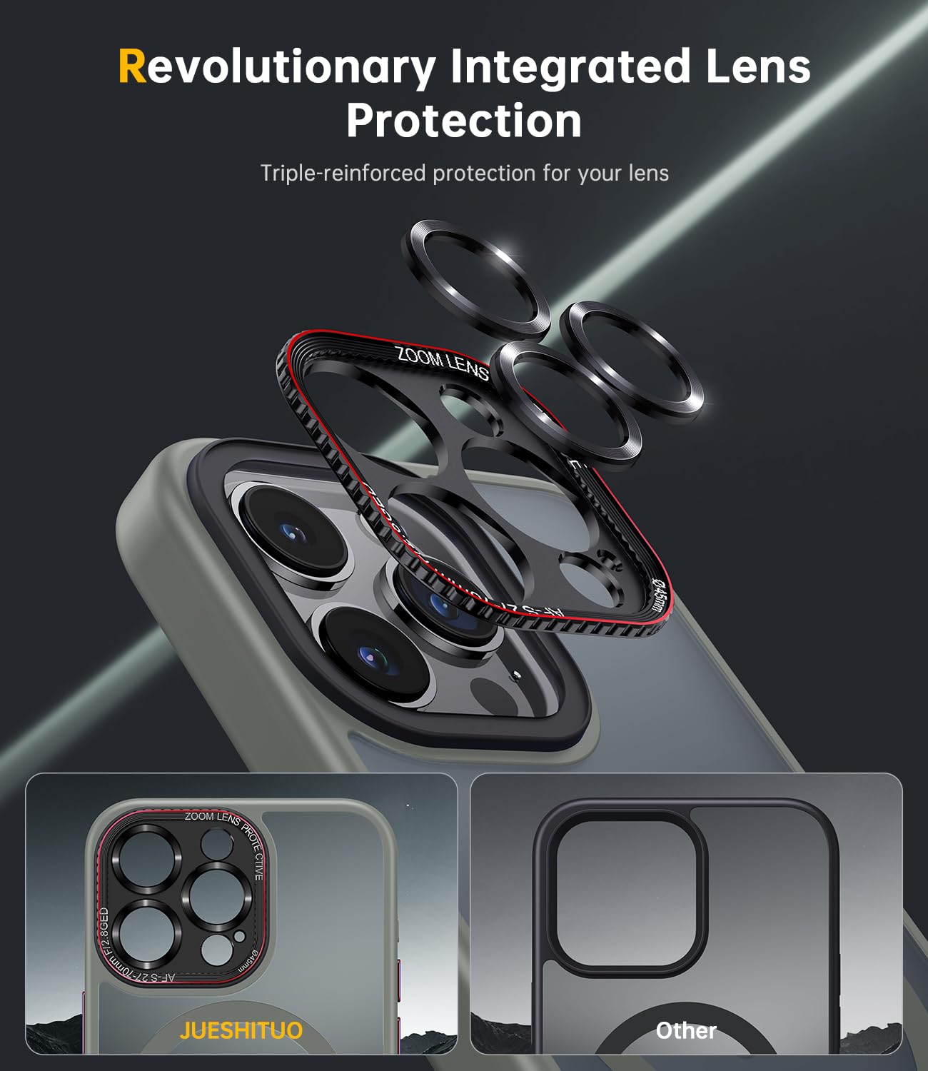 Jueshituo For Iphone 15 Pro Case With Integrated Camera Lens Protection, [Tailored For Magsafe] [Mil Grade Shockproof Defense] T