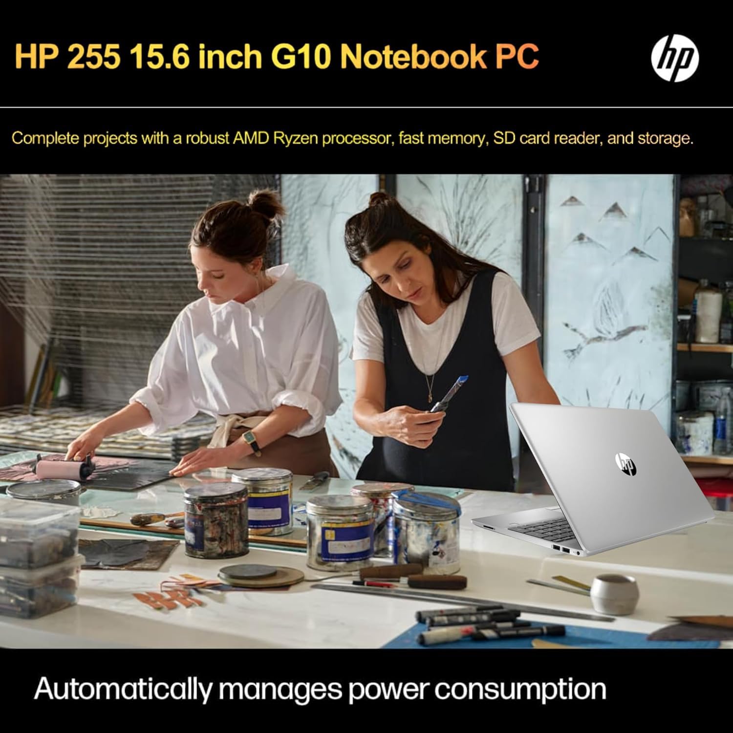 Hp 255 G10 Laptop With Ms Trial Office, 64Gb Ram, 1Tb Ssd With Rj45, 15.6'' Full Hd, Ryzen 3 7330U (Beat Intel I5 1135G7), Hdmi,