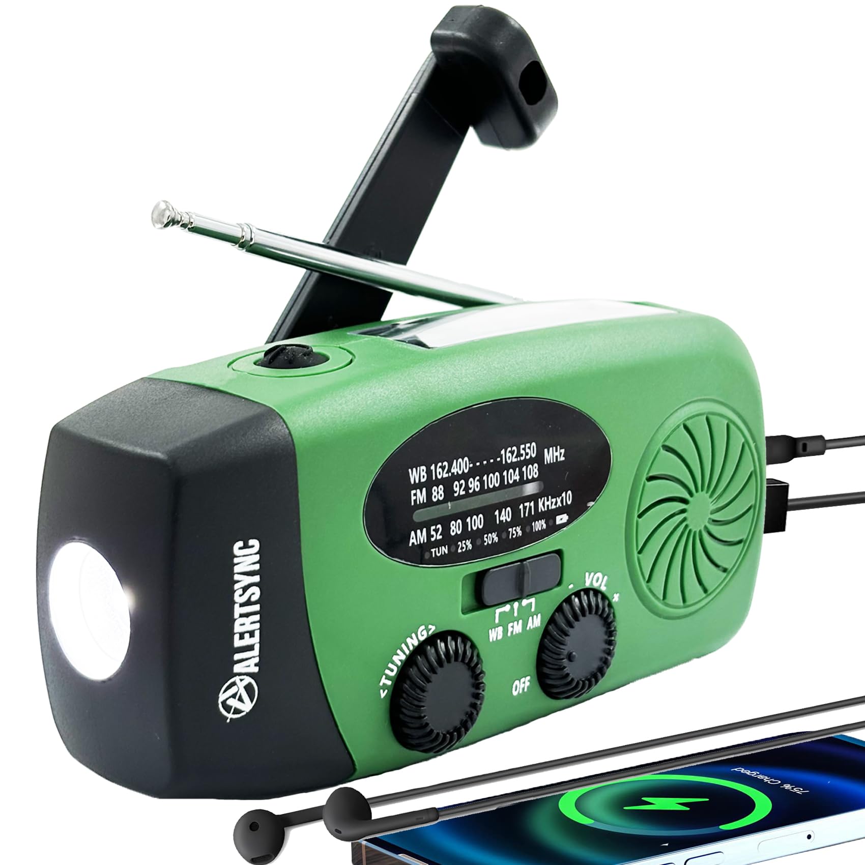 5000mah Alertsync NOAA Weather Emergency Radio with Solar Charging, AM FM Hand Crank Windup Radio SOS Alarm LED Flashlight with 