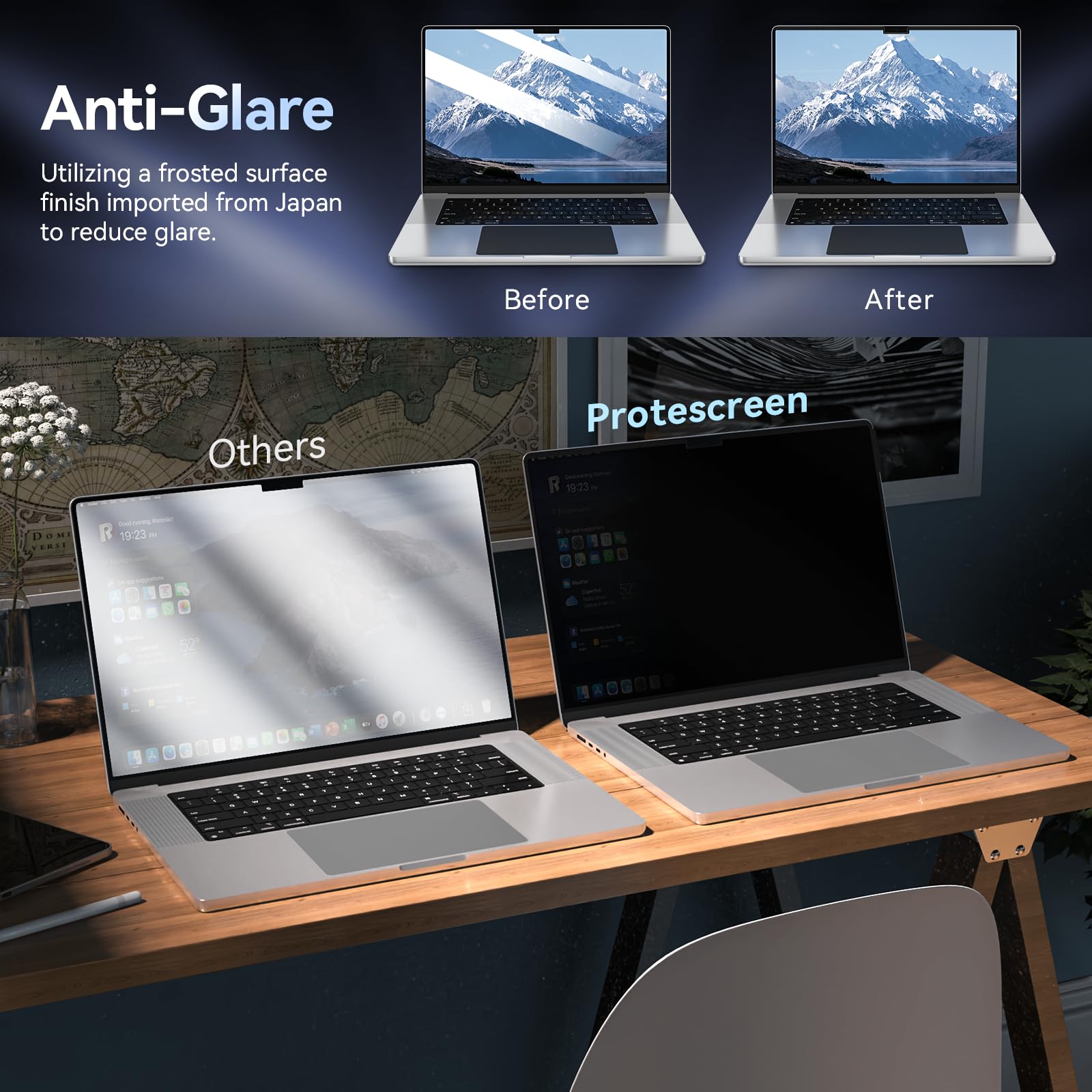 Privacy Screen Protector For Macbook Pro 14 Inch (2021 2024, M1, M2), Easy On/Off Removable Anti Spy Blue Light Glare Cover Shie