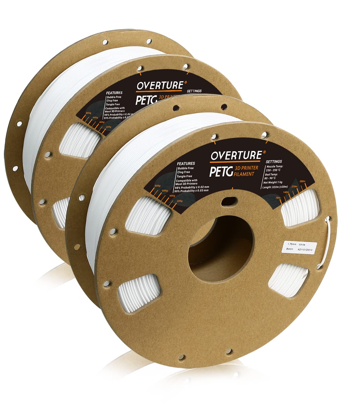 Overture Petg Filament 1.75Mm, 3D Printer Filament, 2Kg Filament(4.4Lbs), Dimensional Accuracy 99% Probability +/  0.03 Mm, Fit