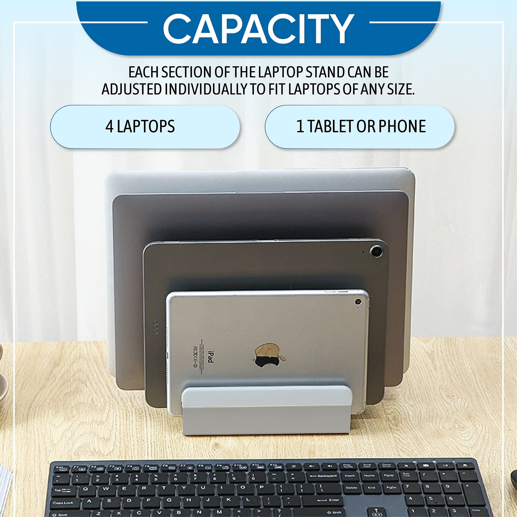 Elestoria Multiple Laptop Holder Vertical   Adjustable Laptop Vertical Stand Holds 5 Devices, Fits All Macbooks Laptops Tablets