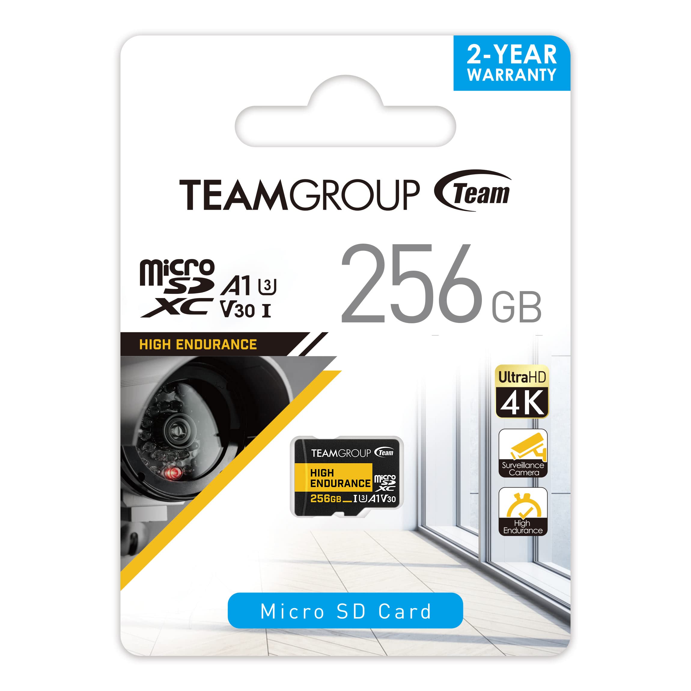 TEAMGROUP 256GB High Endurance Micro SDXC Card 3 Pack UHS-I U3 V30 100MB/s for Security Cameras - Black