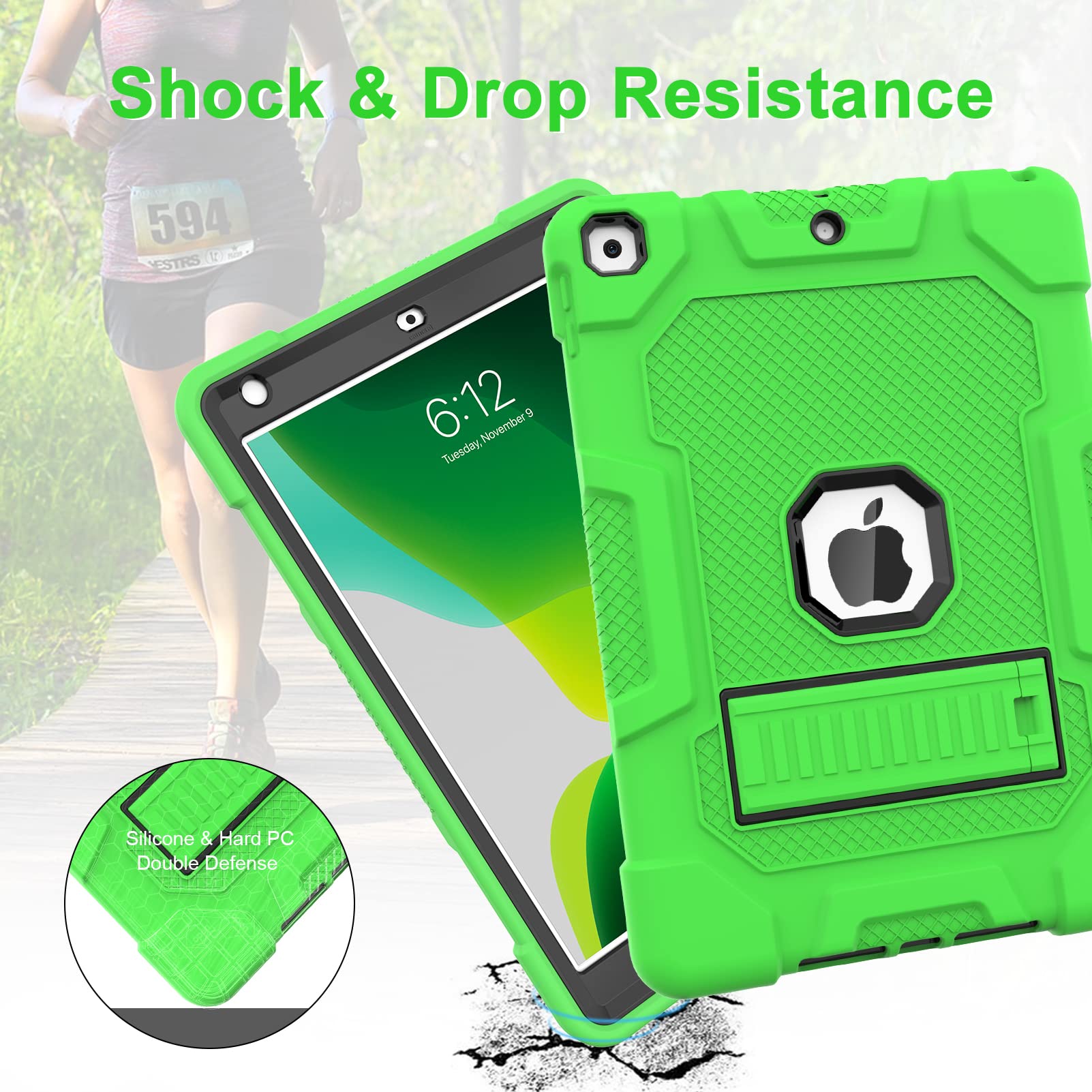 Ipad 9Th Generation Case, Ipad 8Th/7Th Generation Case, Ipad 10.2 Case With Kickstand, 3 In 1 Heavy Duty Shockproof High Impact