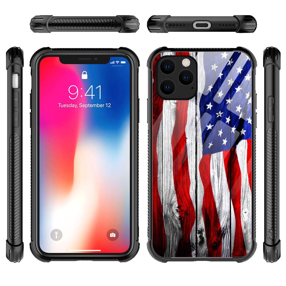 ZHEGAILIAN Phone Case for iPhone 12 Pro 6.1-inch TPU Bumper Wood USA Flag