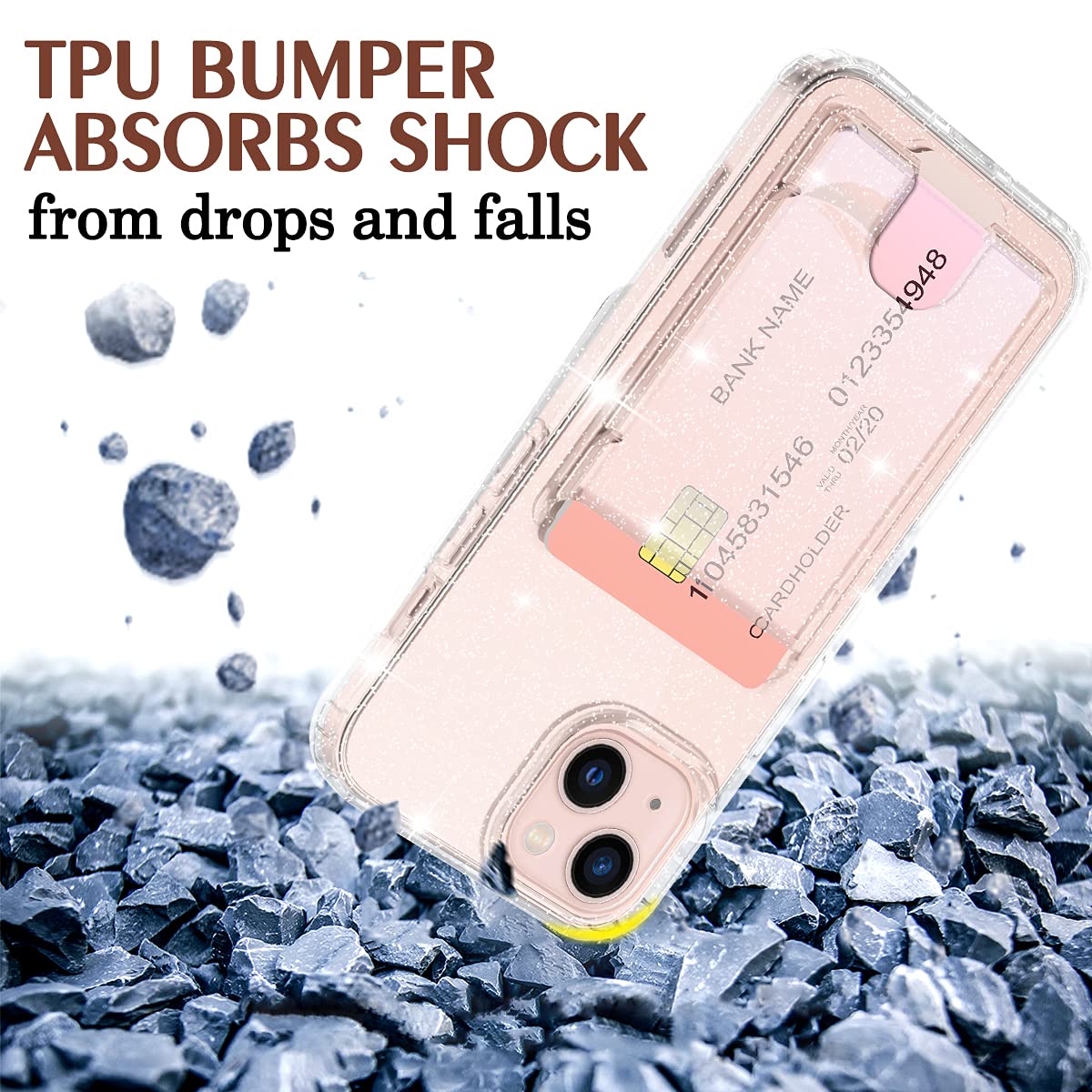 Petocase For Iphone 13 Wallet Case,Card Holder Slot Ultra Bling Slim Clear Flexible Tpu Soft Silicone Protective Phone Case Cove