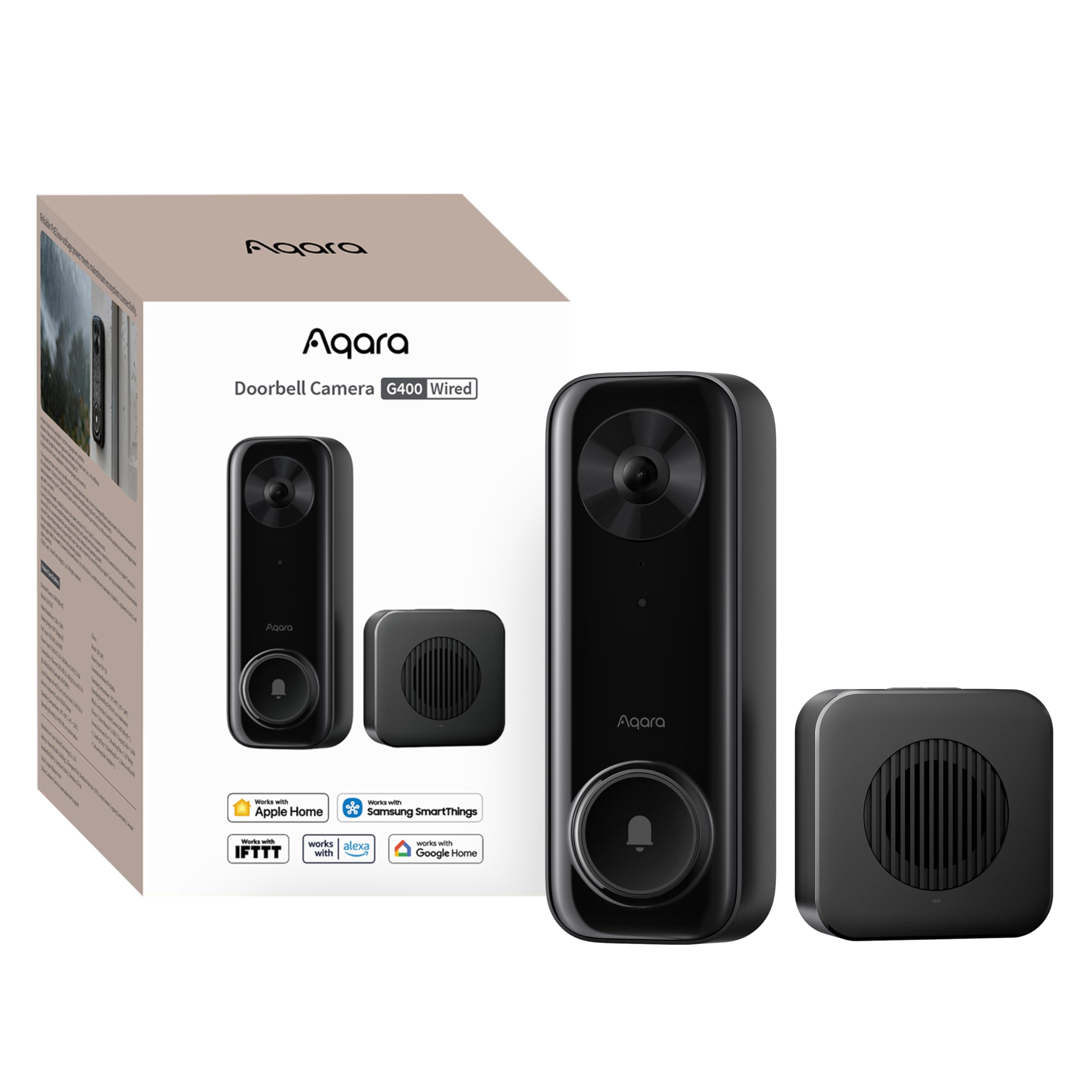 Aqara Doorbell Camera G400 with Chime, Wired/PoE, HomeKit Secure Video, 2K HD Head-to-toe View, 2-Way Audio, 2.4/5GHz Wi-Fi 6, S