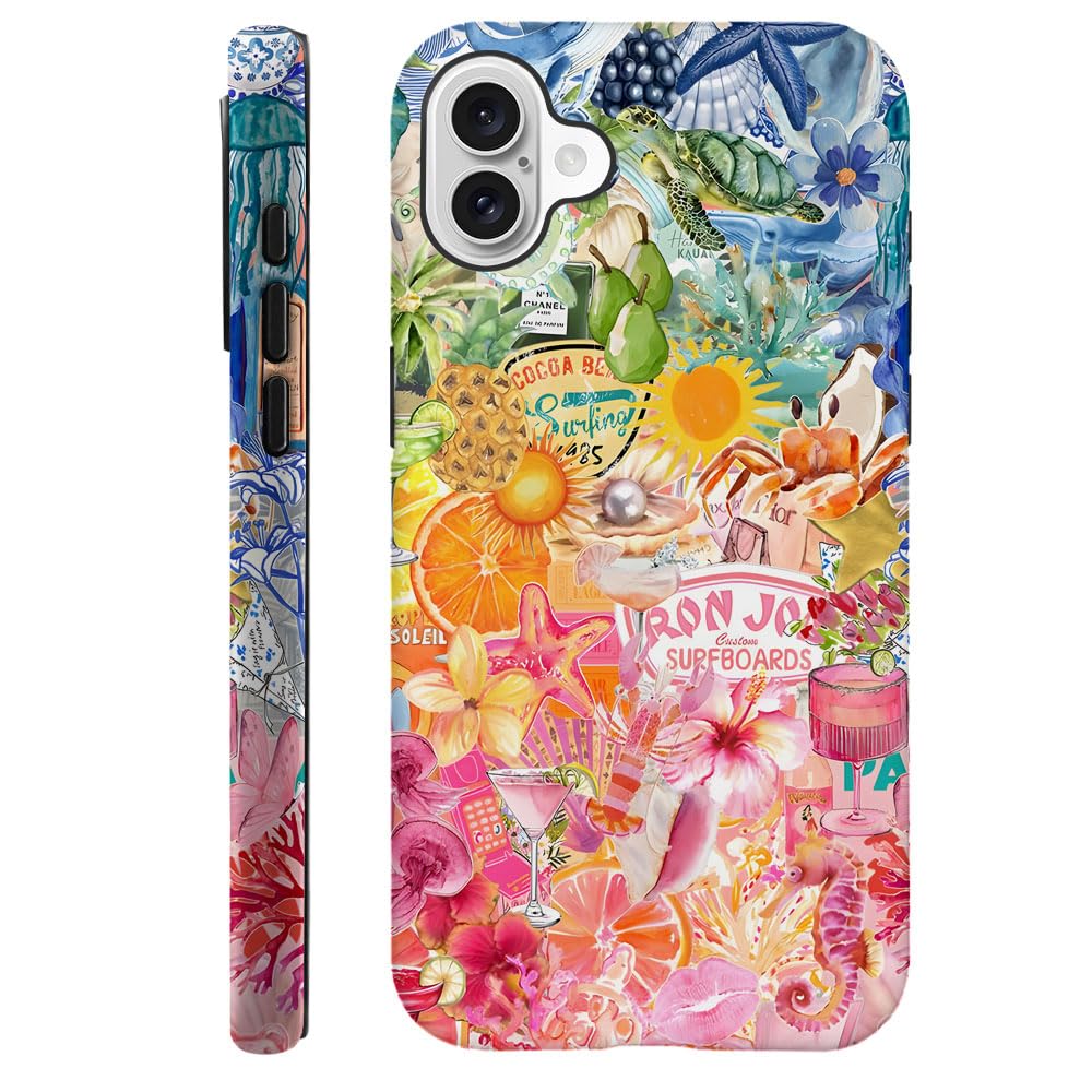 Generic Compatible with for iPhone 16,Vintage Fruit Sea Life Collage Phone Case for Girl Women Boy Men,Scratch Resistant Shockpr