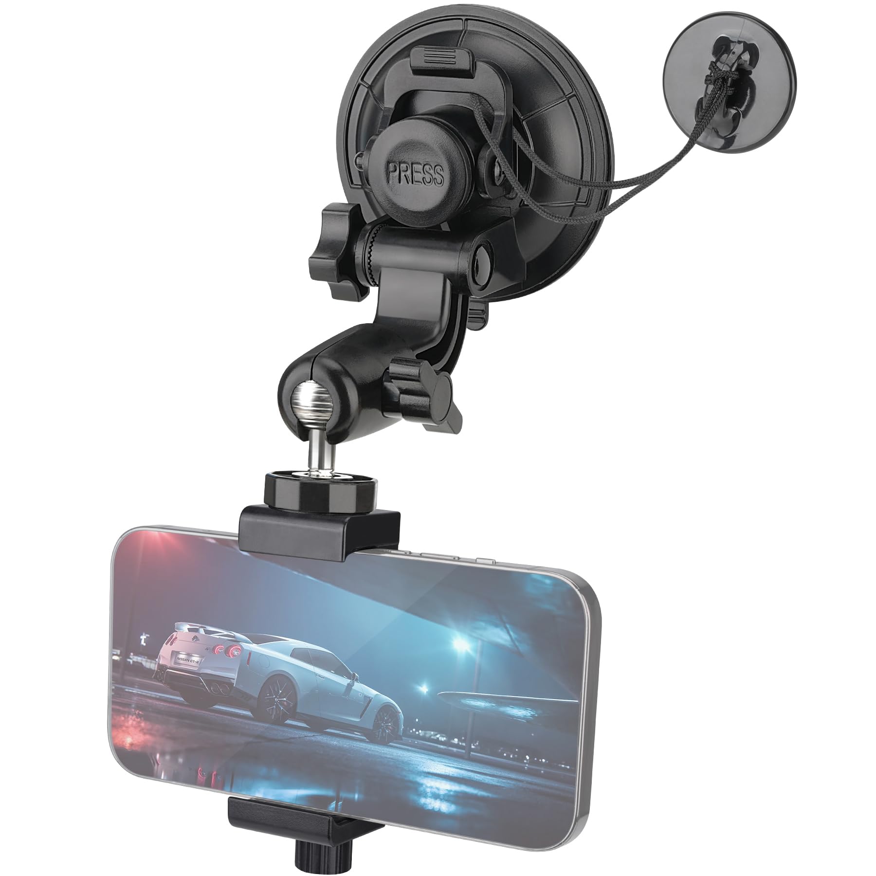 Heavy Duty F100Mm Suction Cup + Adjustable Dual Ball Head Action Camera Dash Cam Phone Car Mount Windscreen Window Cockpit Holde