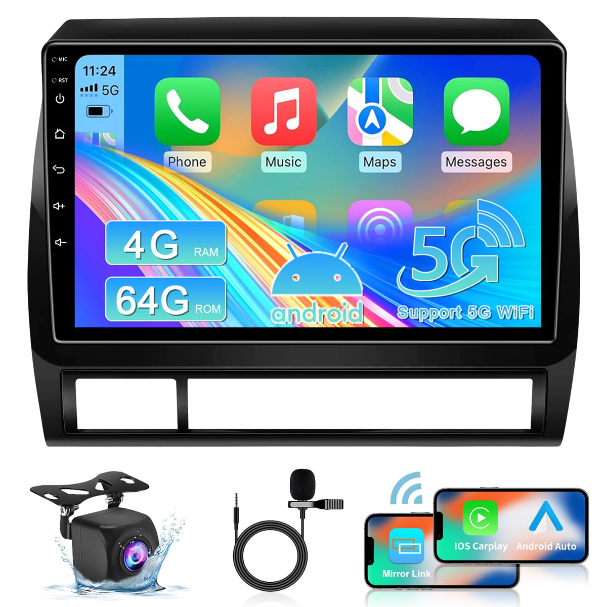 Upgrade 48???? (8Core) 4G+64G Car Stereo Radio For Toyota Tacoma 2005 2015 With Wireless Carplay&Android Auto 9.1 Inch Touch Scr
