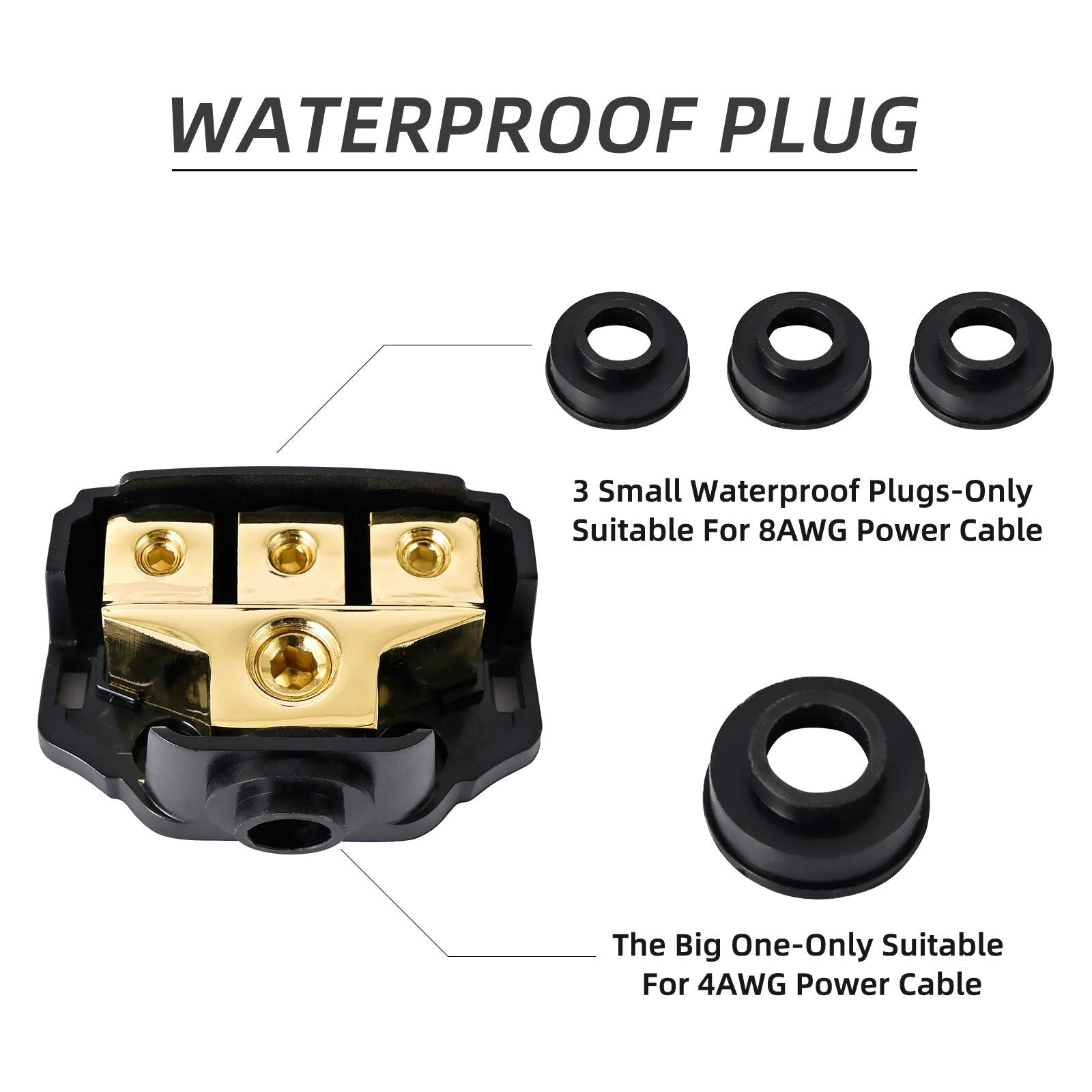 Leigesaudio 0/2/4 Gauge In 4/8/10 Gauge Out Copper Power Distribution Block For Car Audio Splitter (1 In 3 Out)