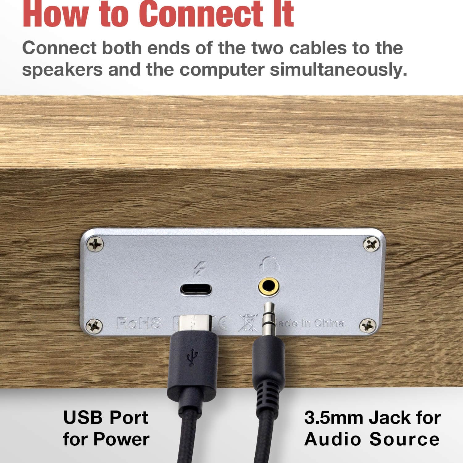 Mica Computer Speakers, Wired Computer Sound Bar, Wooden Mini Soundbar, Usb Powered Pc Speakers For Desktop Monitor, Laptop, Tab