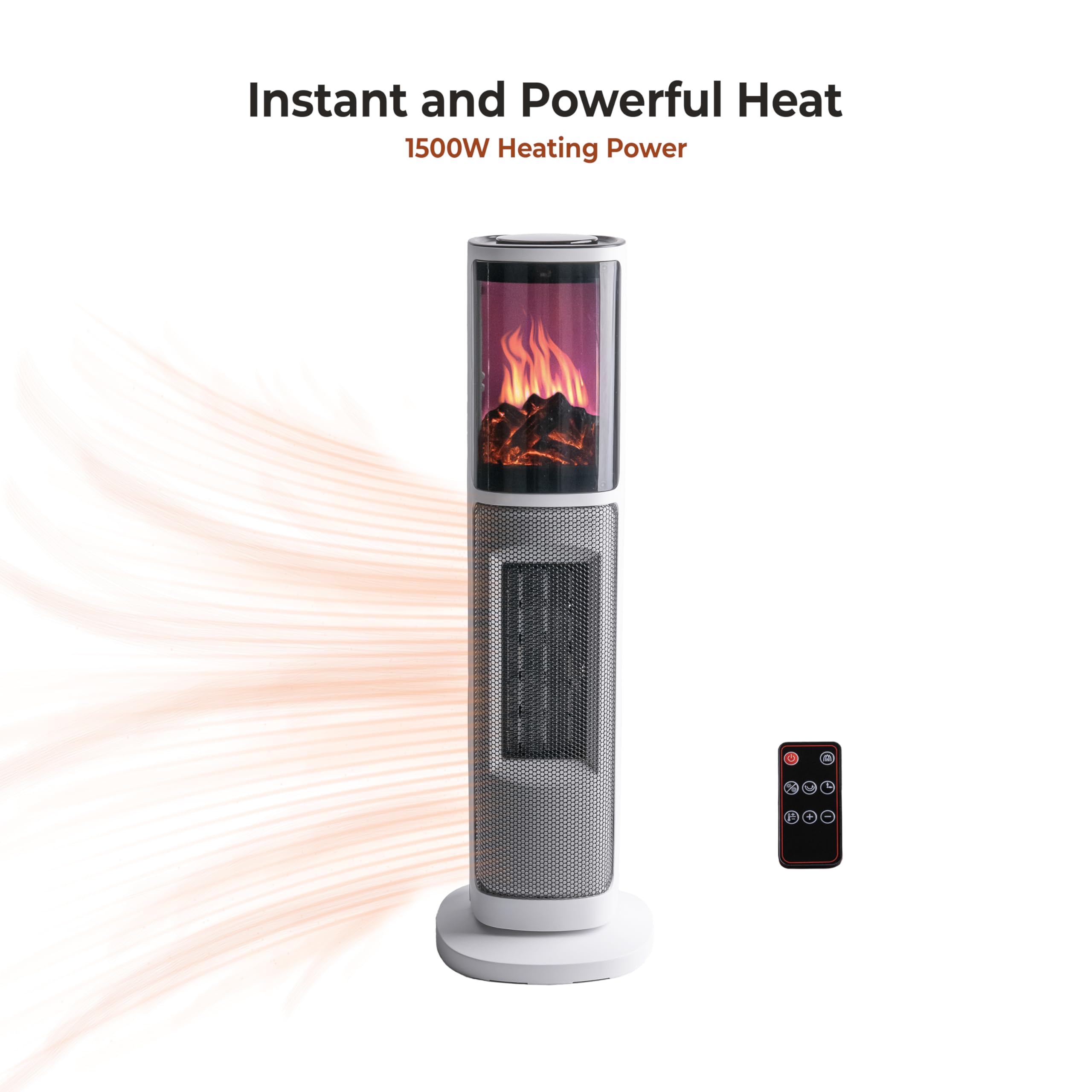 Comfort Zone Space Heaters For Indoor Use, 25 Inch, 3D Flame, 8H Timer, 75 Degree Oscillation, Remote Control, Adjustable Thermo