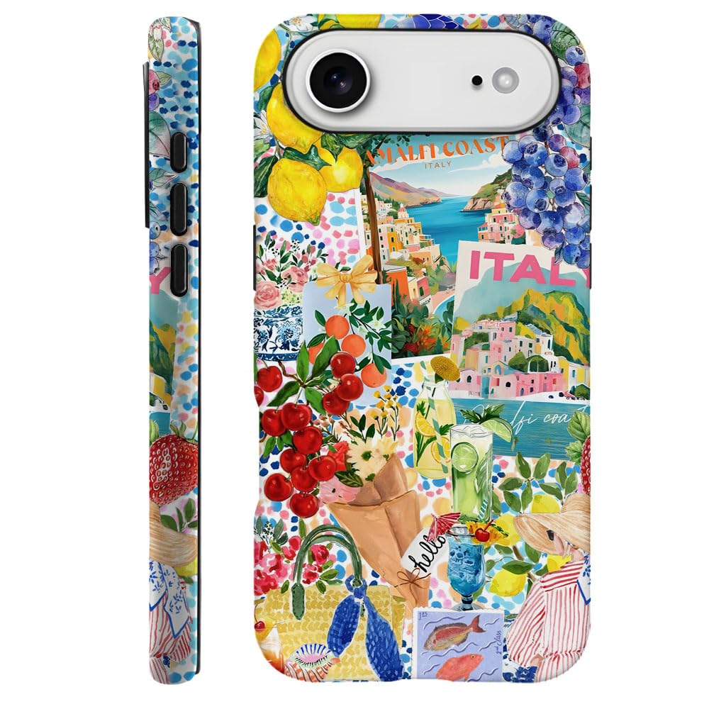 Compatible with iPhone 17 Air,Durable & Shockproof Phone Case Cover Design - Grapes Coast Collage Watercolor Dots