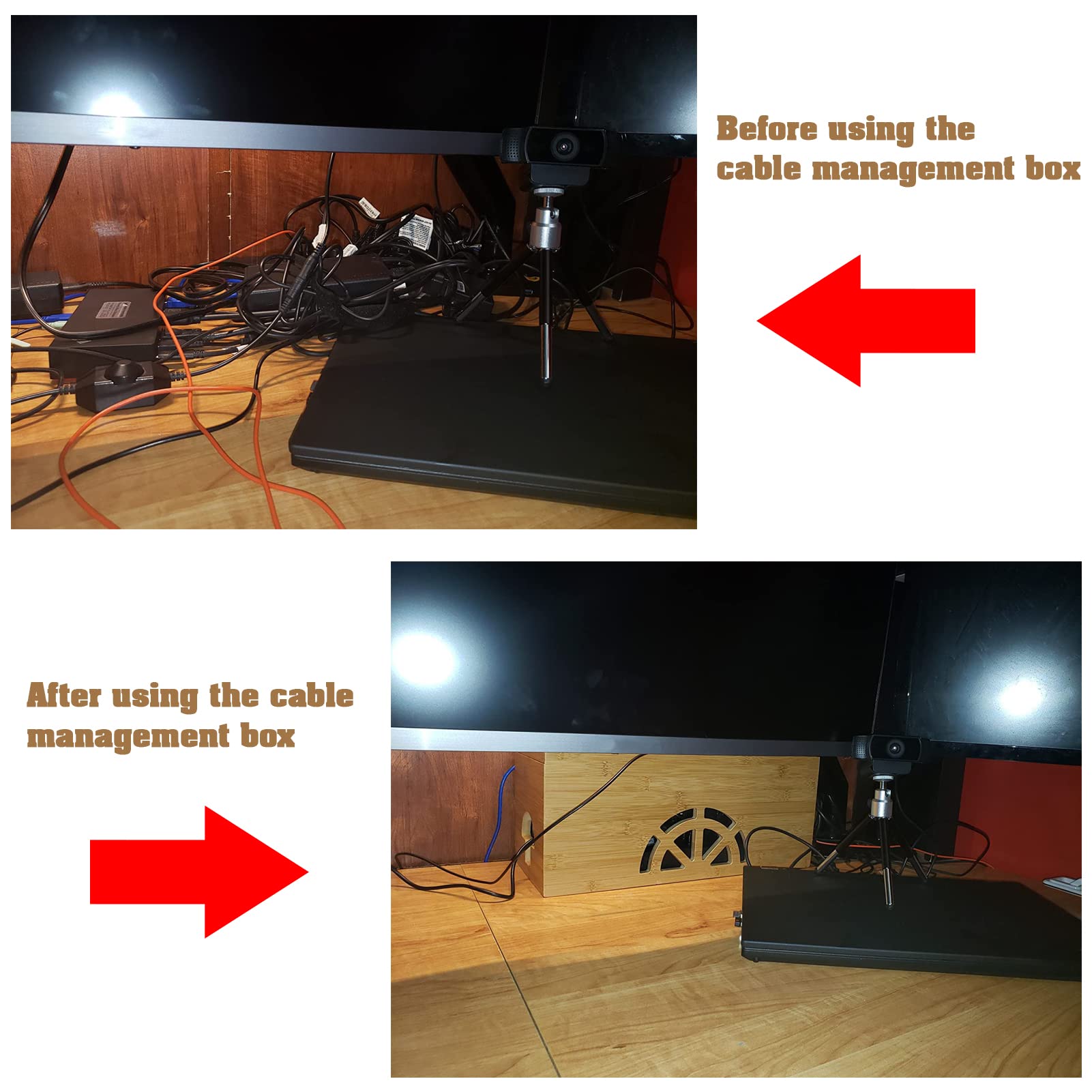 Cable Management Box,Bamboo Cable Management Box,Cord Management Box For Desk, Behind Tv, Home Hall, Computer Power