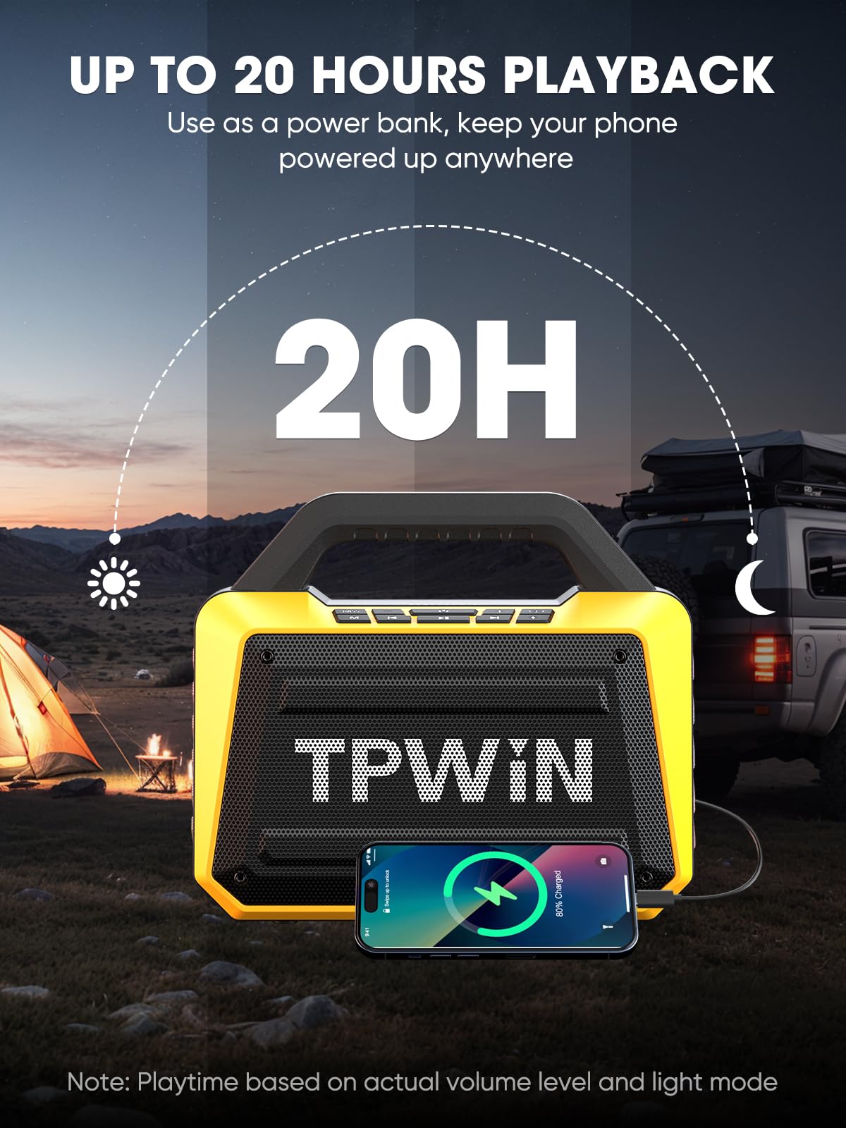 Tpwin Portable Bluetooth Speakers - Wireless Jobsite Speaker 80W Peak, Tws, Light Shows, Loud Speaker With Deep Bass, Bt 5.3, Ip