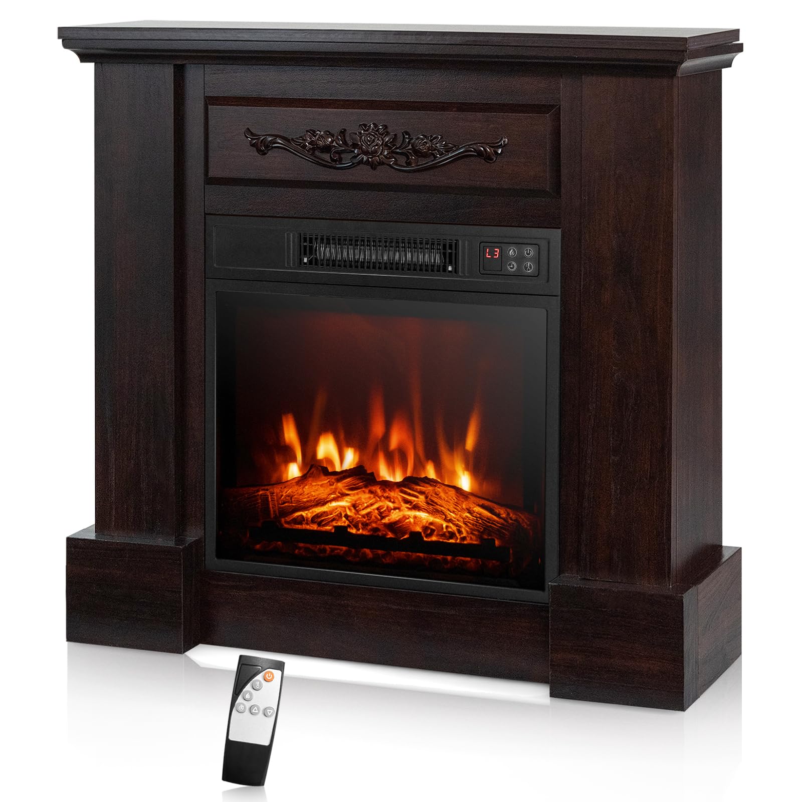 Goflame Electric Fireplace With Mantel, 1400W Freestanding Mantel Fireplace Heater With Remote Control, 3 Flame Brightness, Ther