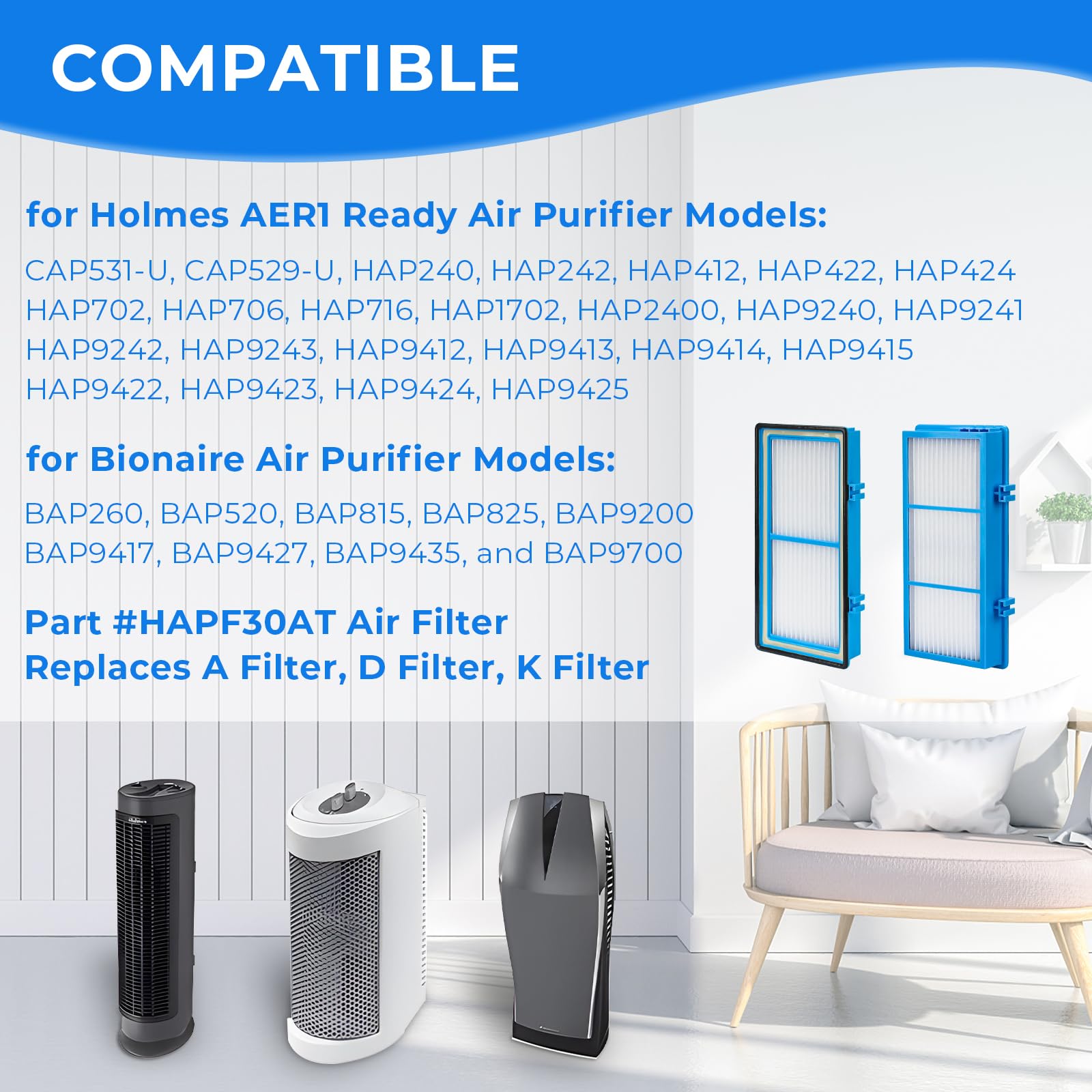 Ximoon Hapf30At Hepa Filter Replacement For Holmes Aer1 Ready Air Purifier Filters For Bionaire Air Cleaner Filter   2 Hepa Filter + 4 Carbon Filters