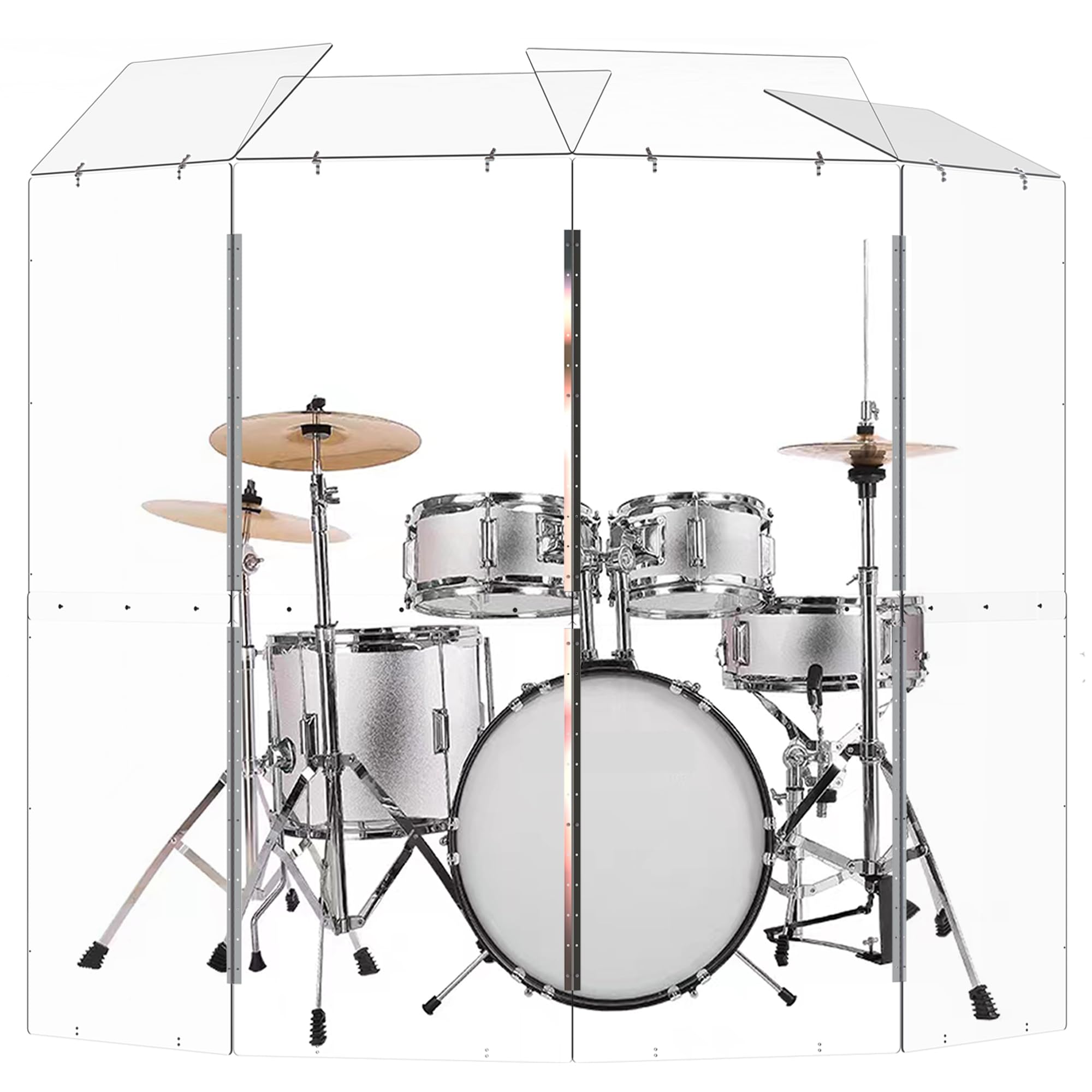Drum Shield, Converts to 2ftx6ft. Full-Length Stainless Steel Hinges. Drum Cage for Home, Church, Practice & Performances.(4 pan