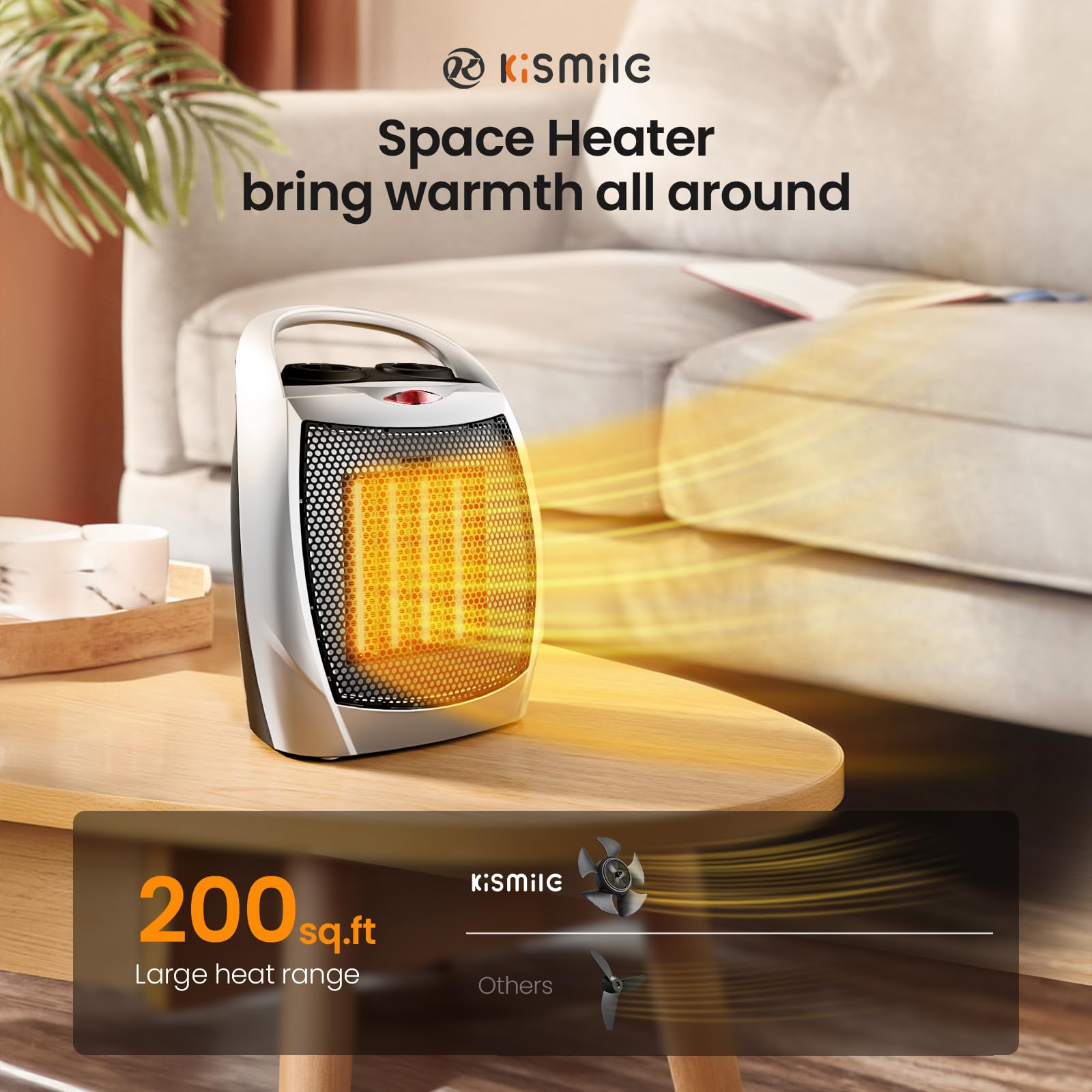 Kismile Small Electric Space Heater Ceramic Space Heater,Portable Heater Fan For Office With Adjustable Thermostat And Overheat