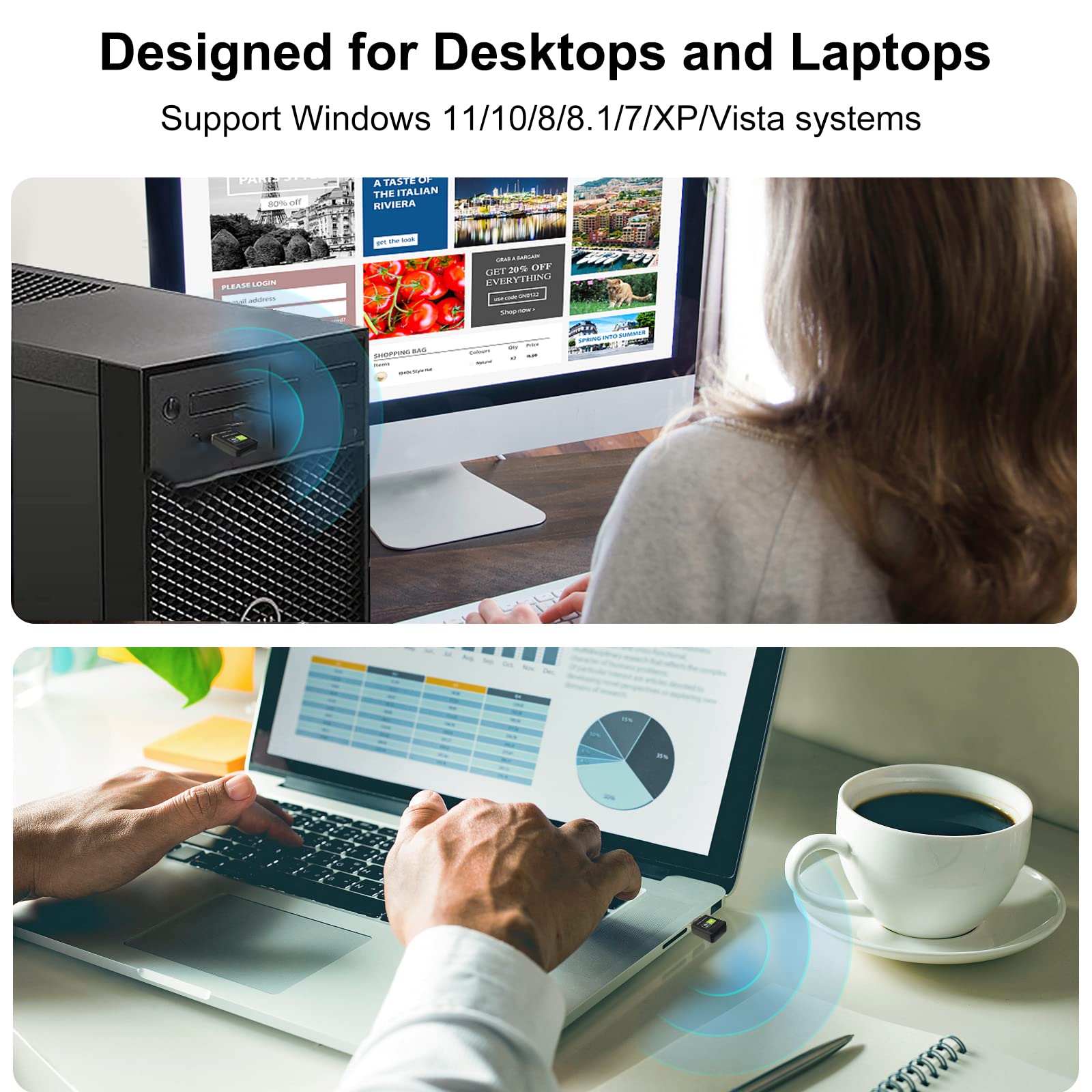 Ac600 Usb Wifi Adapter For Pc, Driver Free Wireless Network Adapter For Desktop Laptop, 5G/2.4G Dual Band High Speed Mini Wifi D