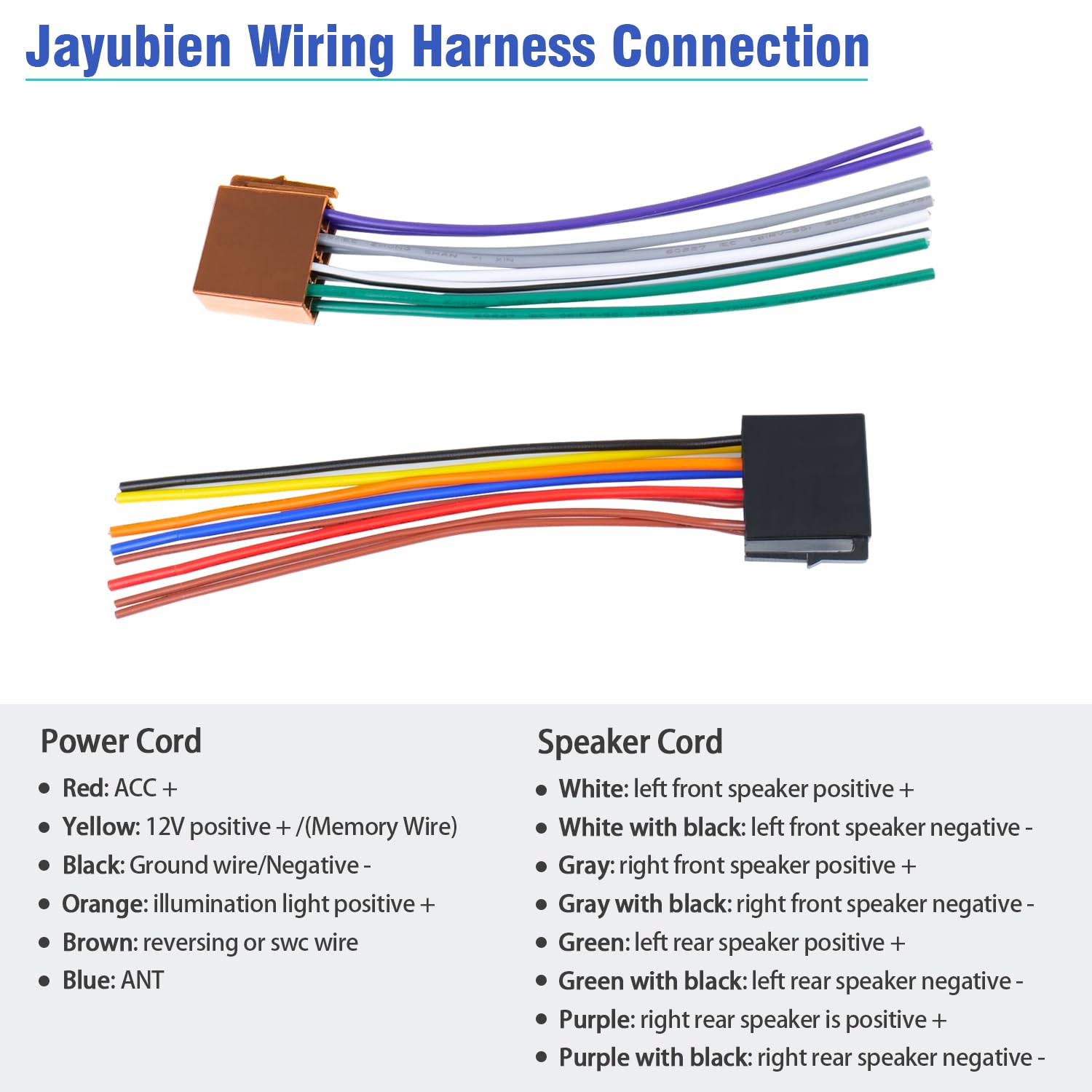 Jayubien Car Radio Stereo Wiring Harness Adapter,16Pin Iso Radio Wire Harness With Butt Connector Replacement Cable For Aftermar