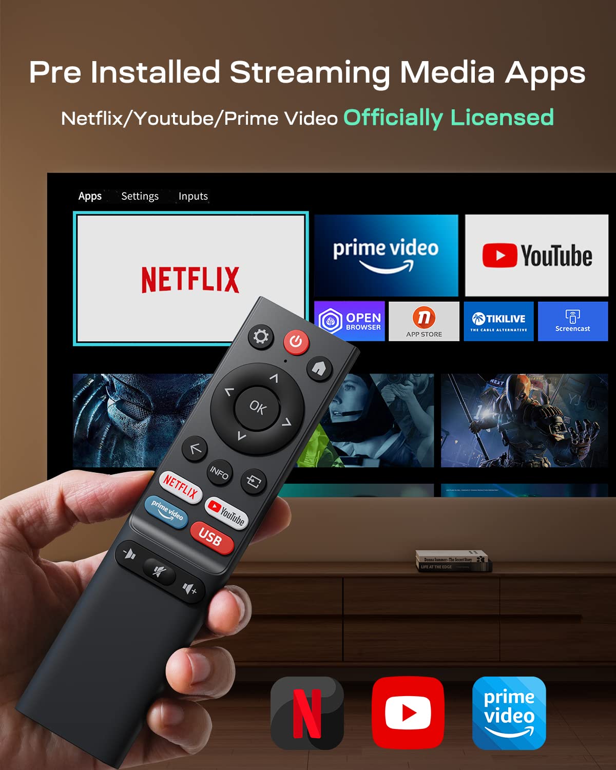 ?App Built In? Smart Projector Bluetooth And 5.8G Wifi Yoton Full Hd 1080P Native 450Ansi Lumen, Video Projector Home Theater Y9