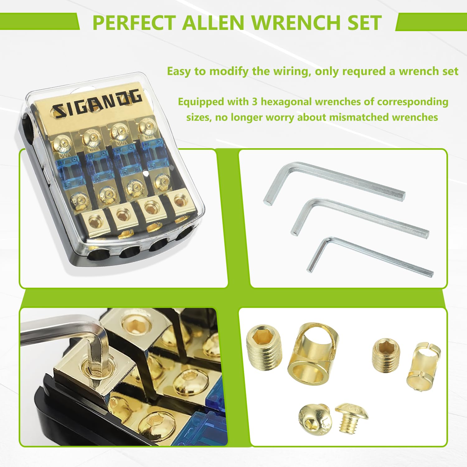 Sigandg 4 Way Anl Fuse Holder 60A, 0/2/4 Gauge In 4/8 Gauge Out Fuse Distribution Block 12V, Used For Audio Stereo Amplifier Of