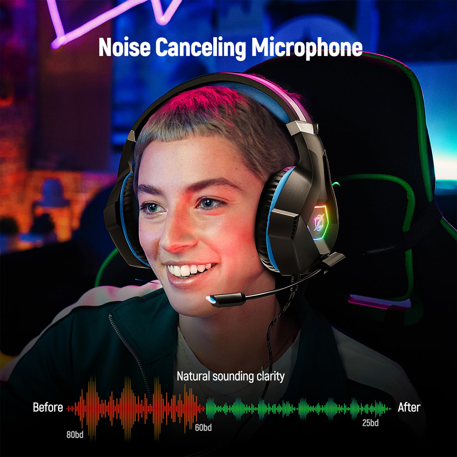 Ozeino Gaming Headset For Pc, Ps4, Ps5, Xbox Headset With 7.1 Surround Sound, Gaming Headphones With Noise Cancelling Mic Rgb Li