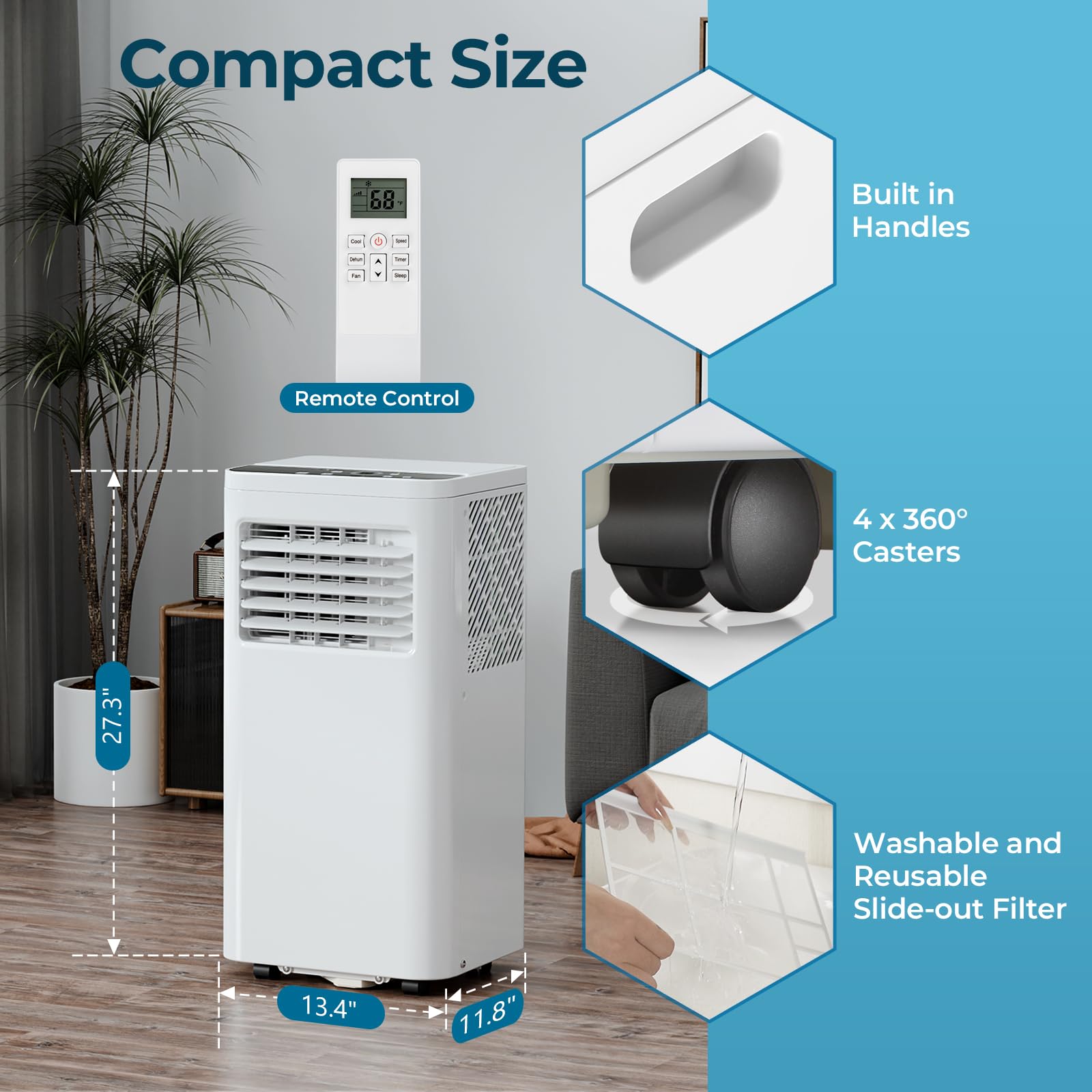 Portable Air Conditioners,10,000 Btu Room Air Conditioner With Remote Control, 3-In-1 Free Standing Cooling Ac Unit With Fan & D