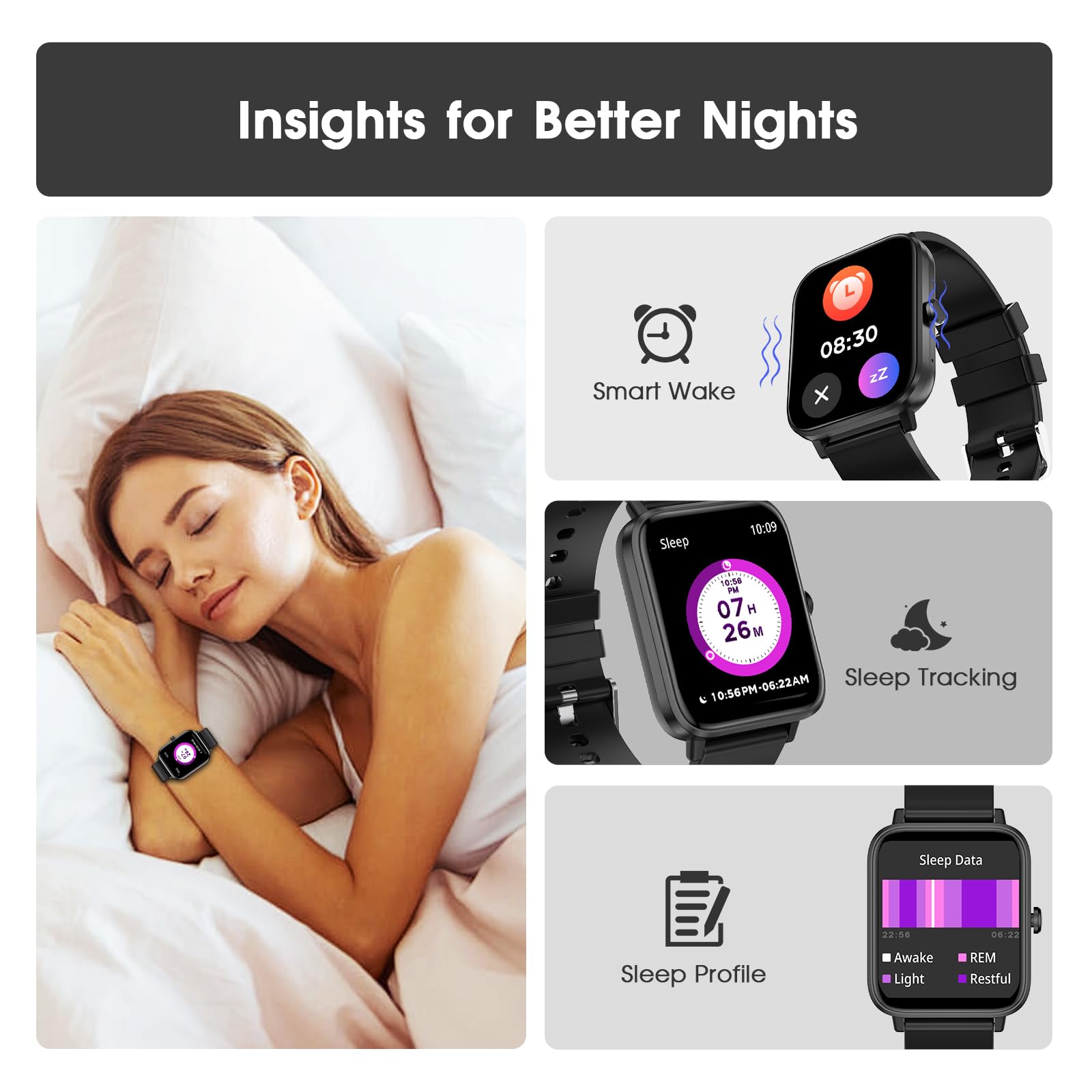 Fttmwtag Smart Watch (Answer/Make Call): 1.85 '' Waterproof Fitness Trackers With 24-Hours Blood Pressure Heart Rate Spo2 Sleep