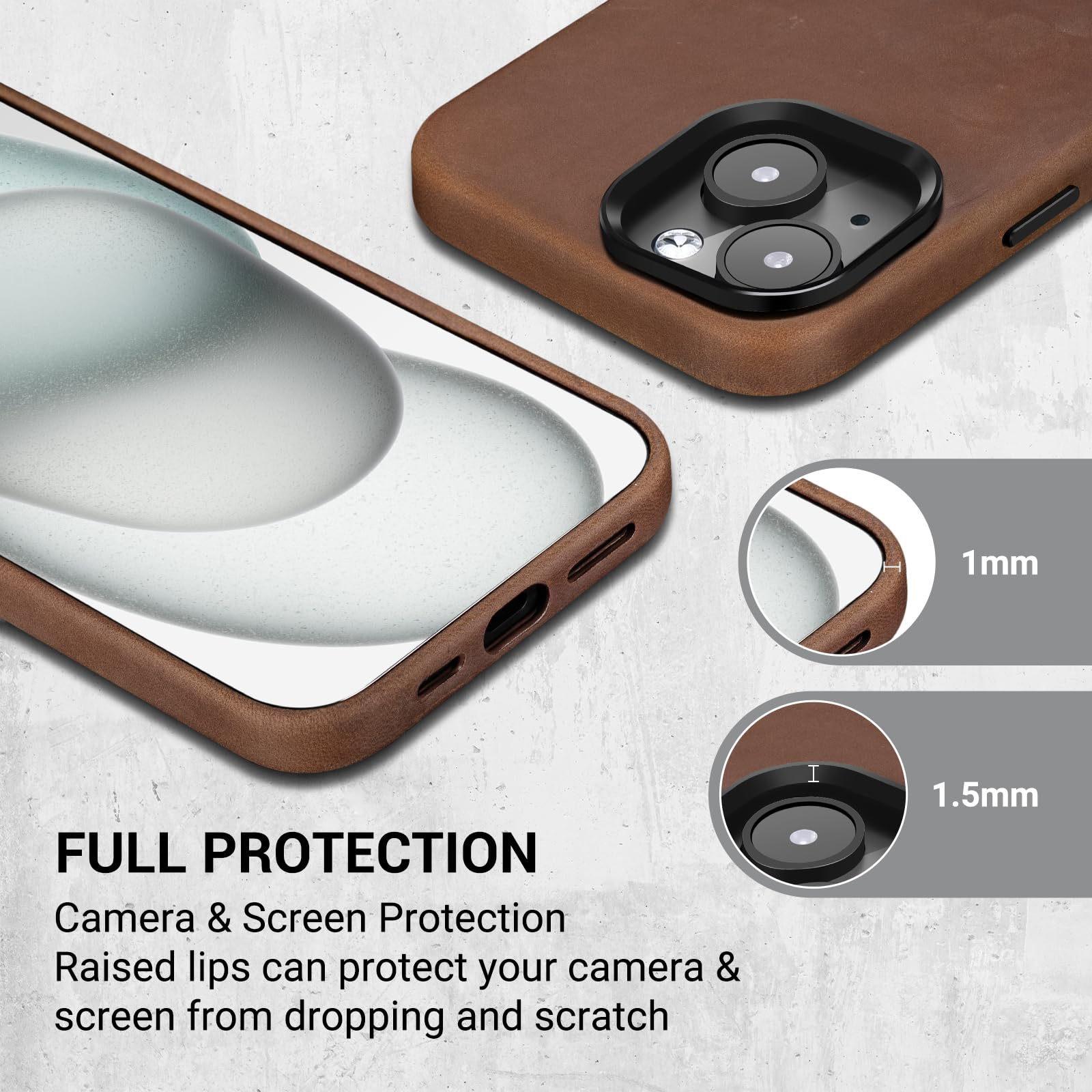 Belemay Compatible With Iphone 14 Leather Case Magsafe   Top Grain Vintage Crazy Horse Leather   Metal Buttons & Camera Bezel Bu