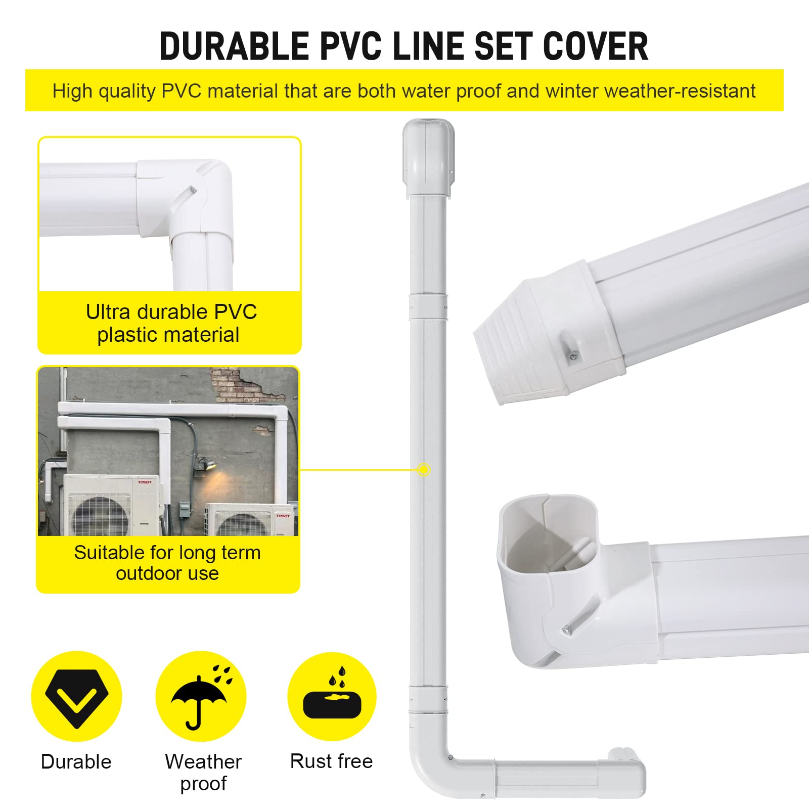 Dwale 3'' 17Ft Pvc Decorative Line Set Cover Kit, Mini Split Line Set Cover,For Ductless Mini Split Air Conditioner And Central