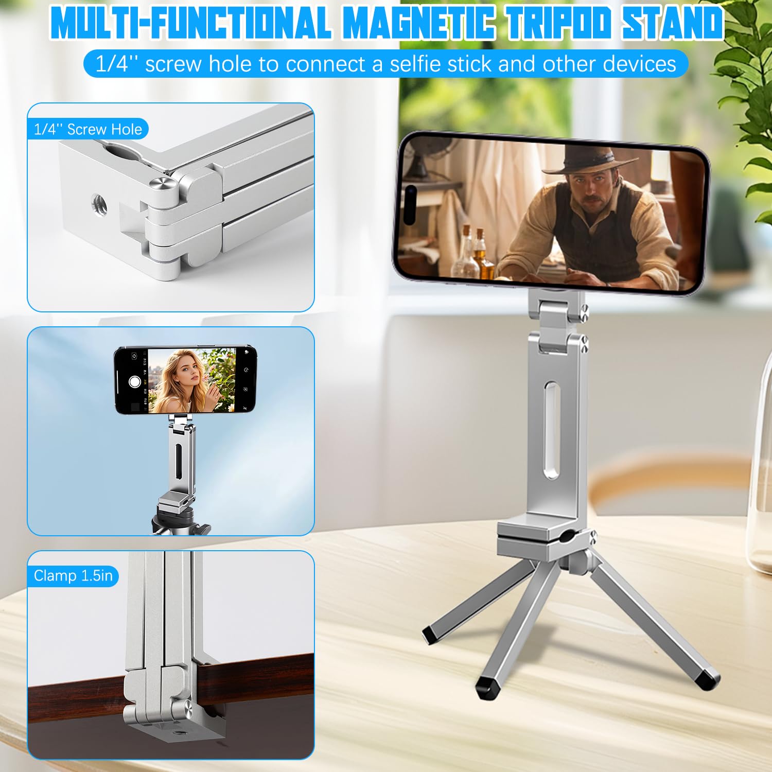 Magnetic Tripod For Iphone, 360 Adjustable Mini Magnetic Phone Tripod Stand For Iphone Magsafe, Aluminium Alloy Magnetic Clip On