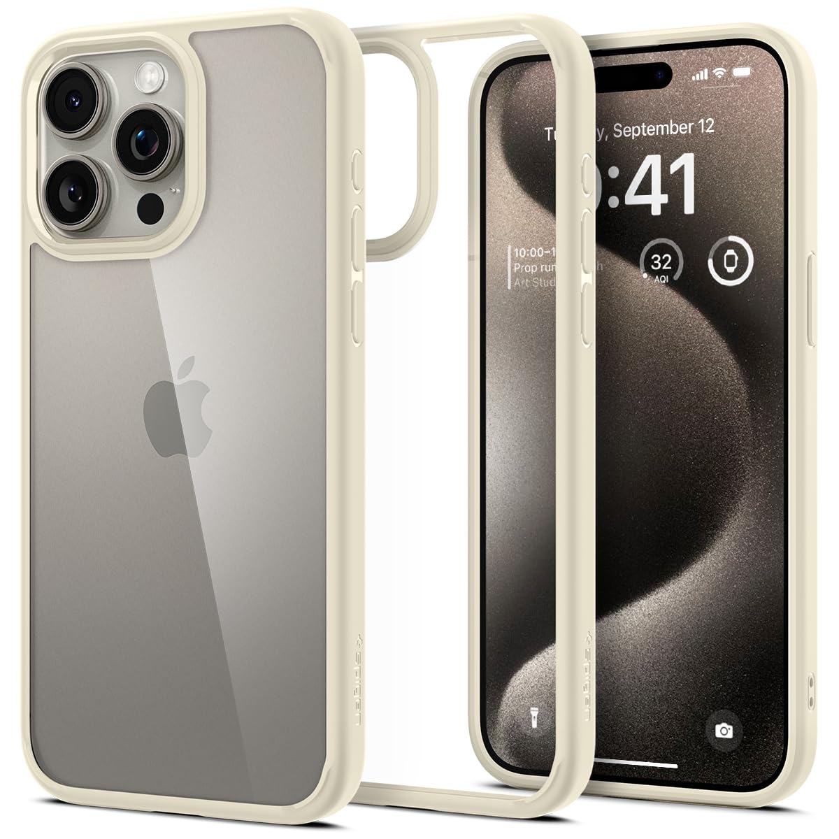 Spigen Ultra Hybrid Designed For Iphone 15 Pro Max Case (2023), [Anti Yellowing] [Military Grade Protection]   Sand Beige