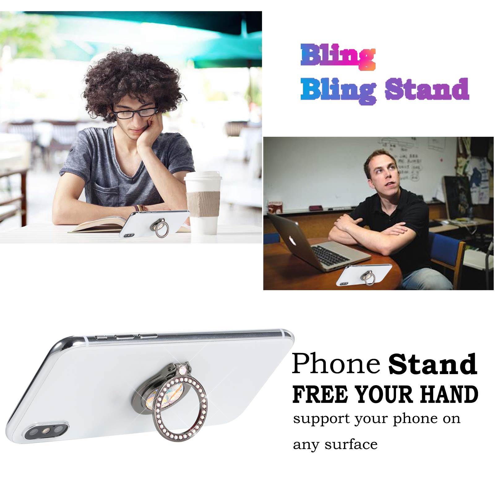 Lenoup Glitter Bling Bling Phone Ring Holder,Sparkle Phone Ring Artificial Diamond Kickstand,Rhinestone Cell Phone Finger Ring G