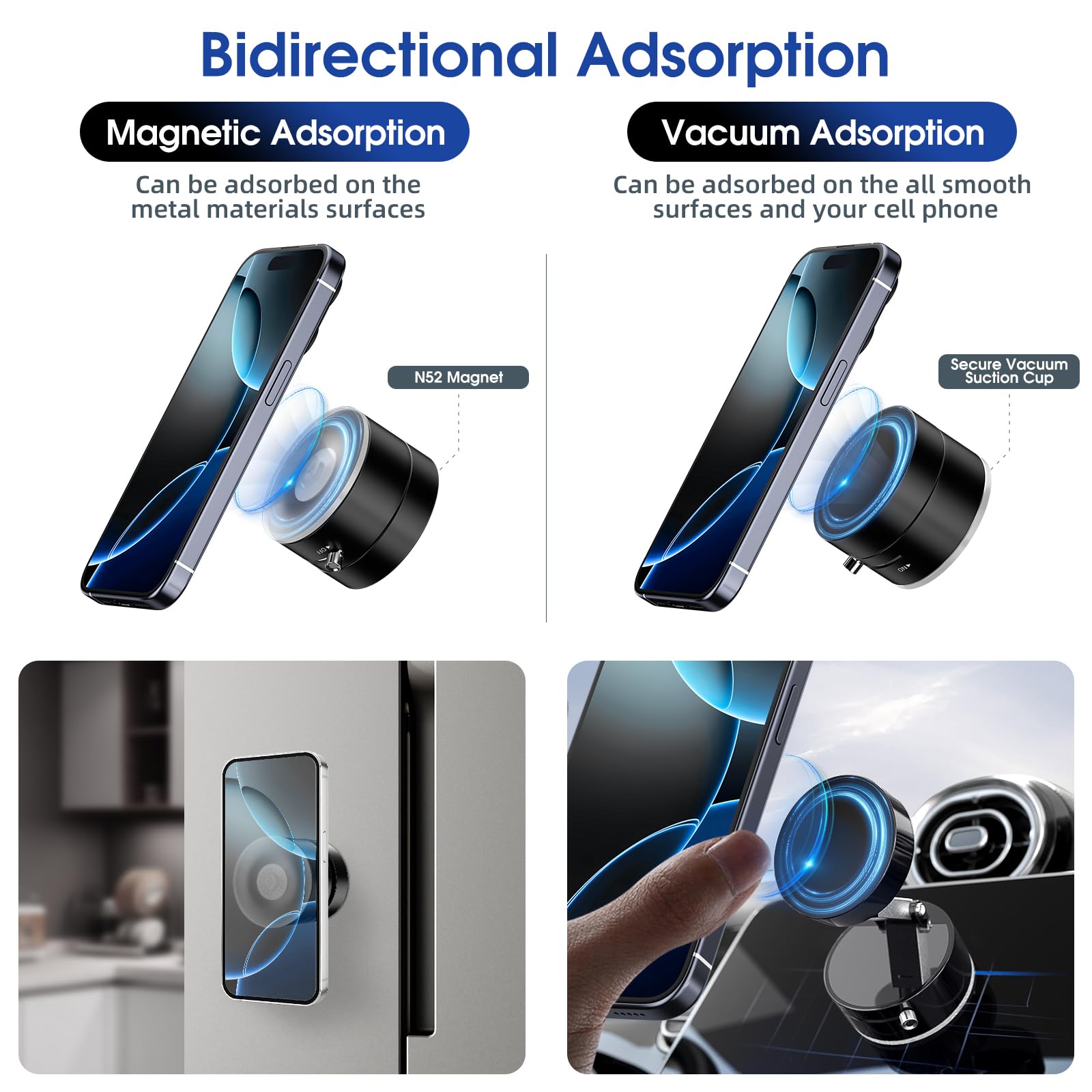Vacuum Suction Magnetic Phone Holder, Upgrade Magnetic Suction Phone Mount Foldable & Retractable Vacuum Magnetic Phone Stand Do