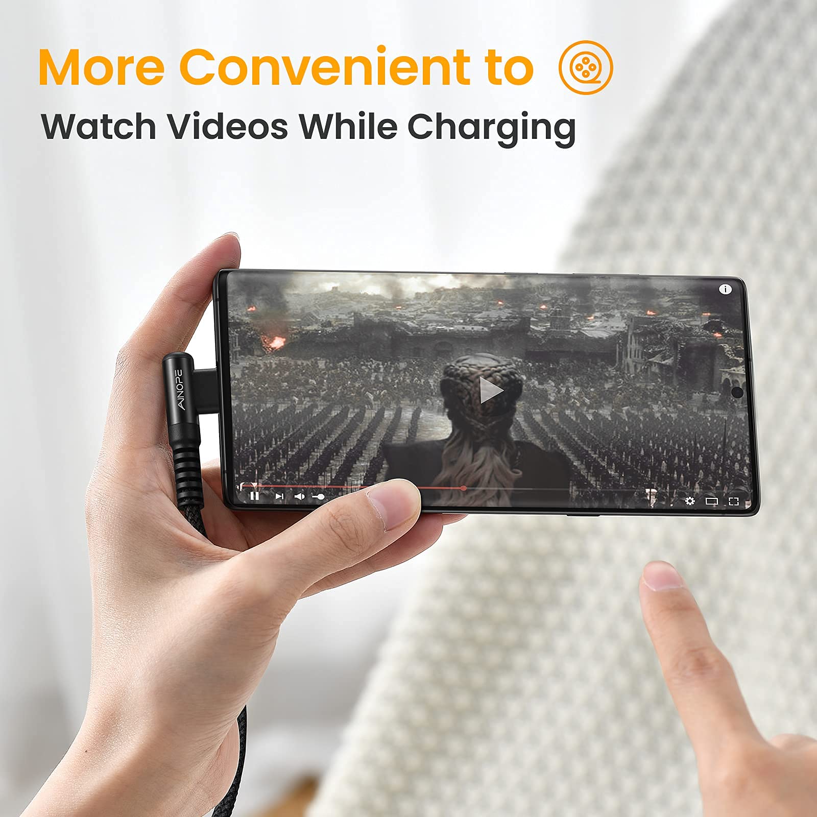 Ainope Usb C Cable Right Angle (2 Pack, 10Ft+10Ft) 3.1A Type C Charger Fast Charging, Resistant Nylon Braided Usb A To Usb C Cha