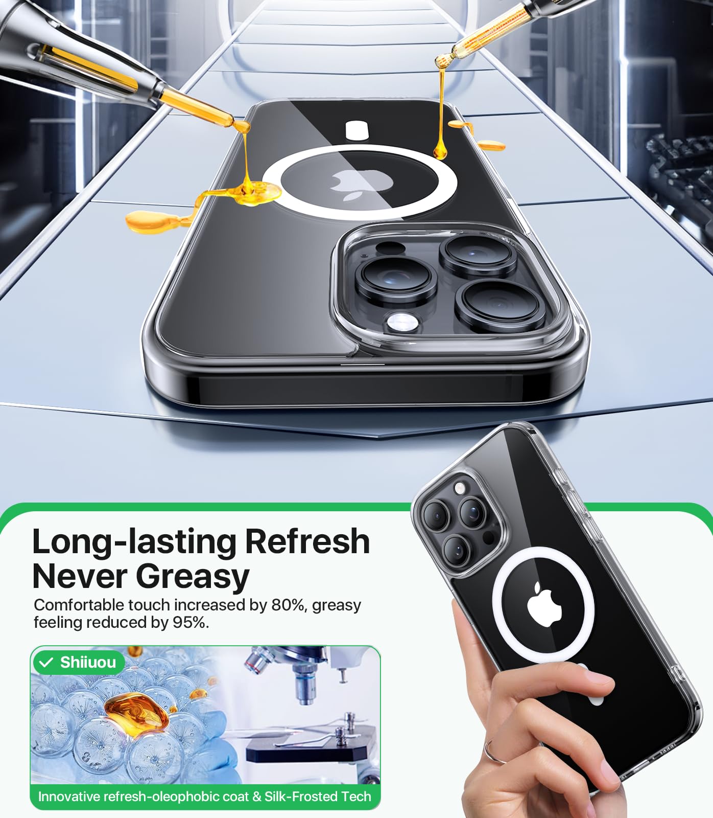 Shiiuou Strong Magnetic For Iphone 16 Pro Case Clear, Never Yellow[Compatible With Magsafe] [Military Grade Drop Protection]Skin