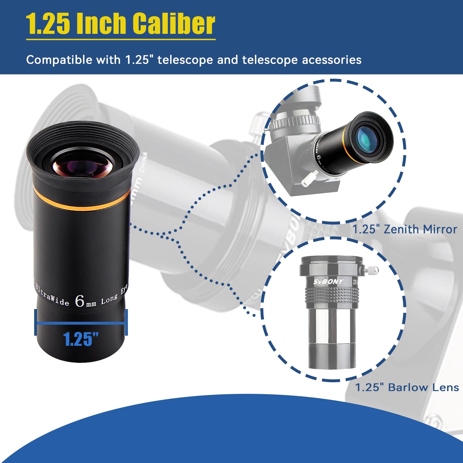 Svbony Telescope Eyepiece Fully Multi Coated 1.25 Inches Telescope Lens 66 Degree Ultra Wide Angle Hd Telescope Accessory (6Mm 9