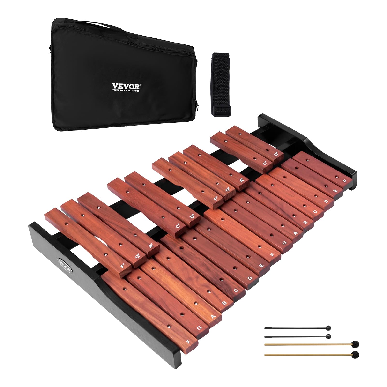 VEVOR Glockenspiel Xylophone, 25 Notes, Wooden Professional Xylophone Percussion Instrument, with 4 Mallets, Carrying Bag, Begin