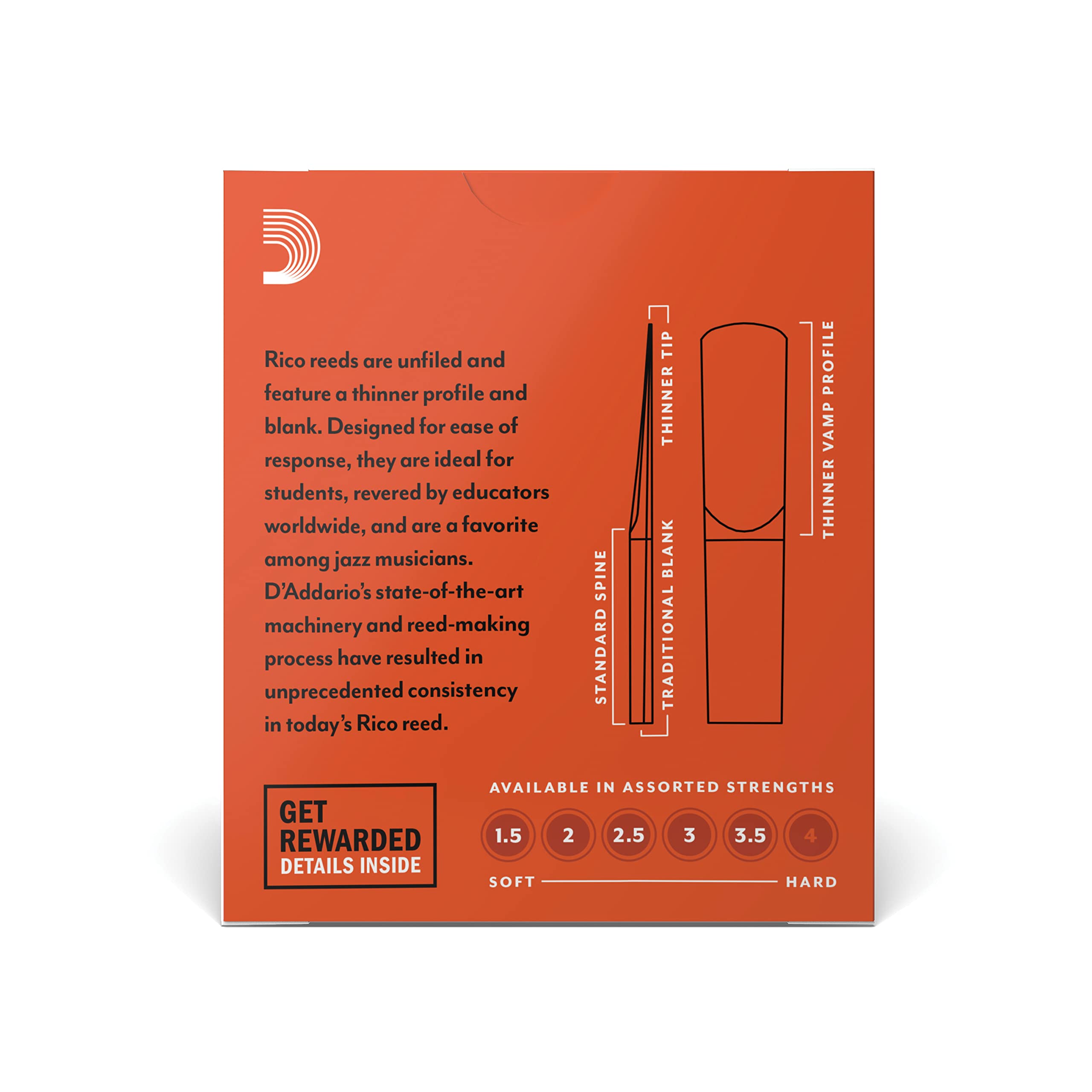 Rico By D'Addario Eb Clarinet Reeds, Strength 3.5, 10 Pack