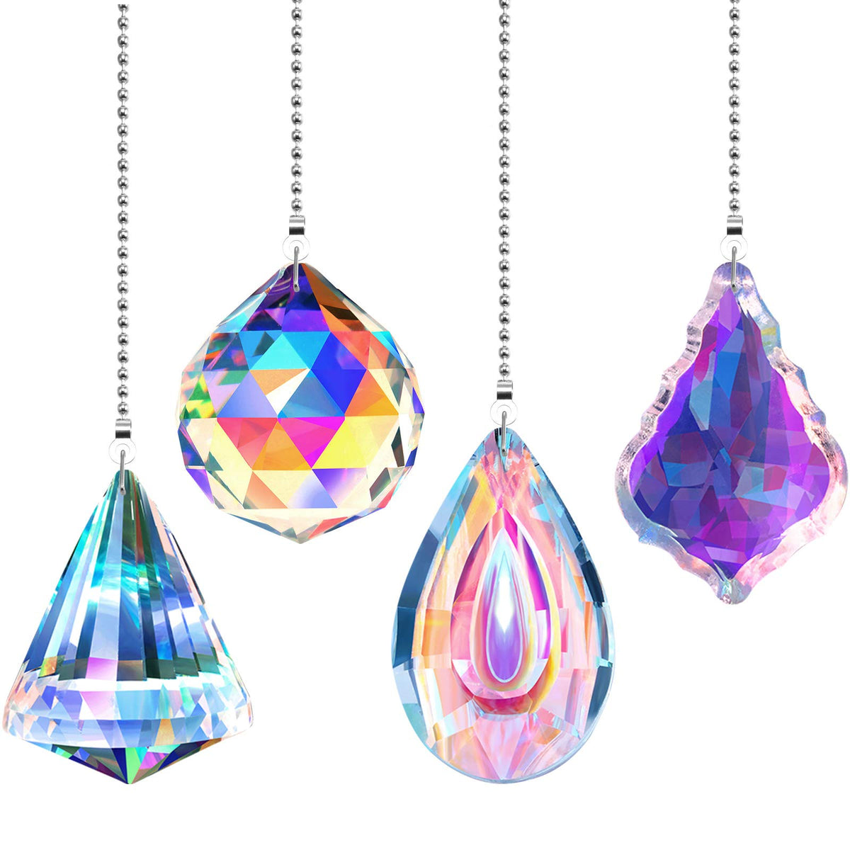 4 Pieces Crystal Ceiling Fan Pull Chain Rainbow Pull Chain Extension With Connector For Bathroom Toilet Light Ceiling Light Fan 